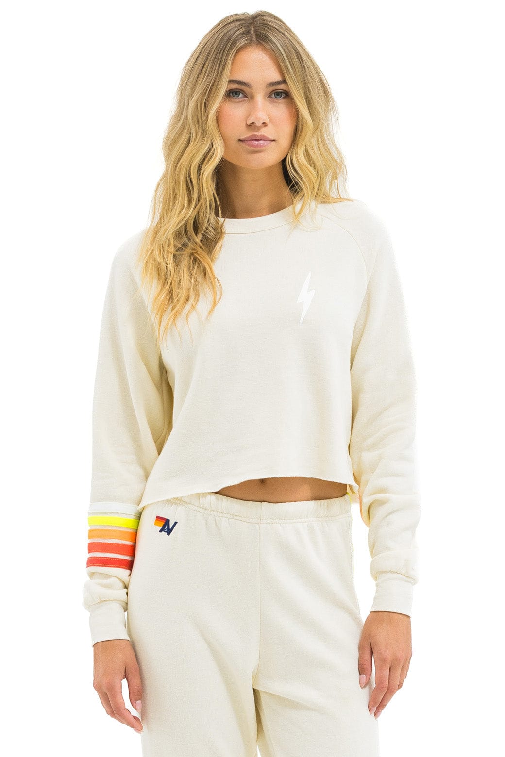 Retro BOLT RUGBY STITCH CROPPED CREW SWEATSHIRT - VINTAGE WHITE WHITE NEON