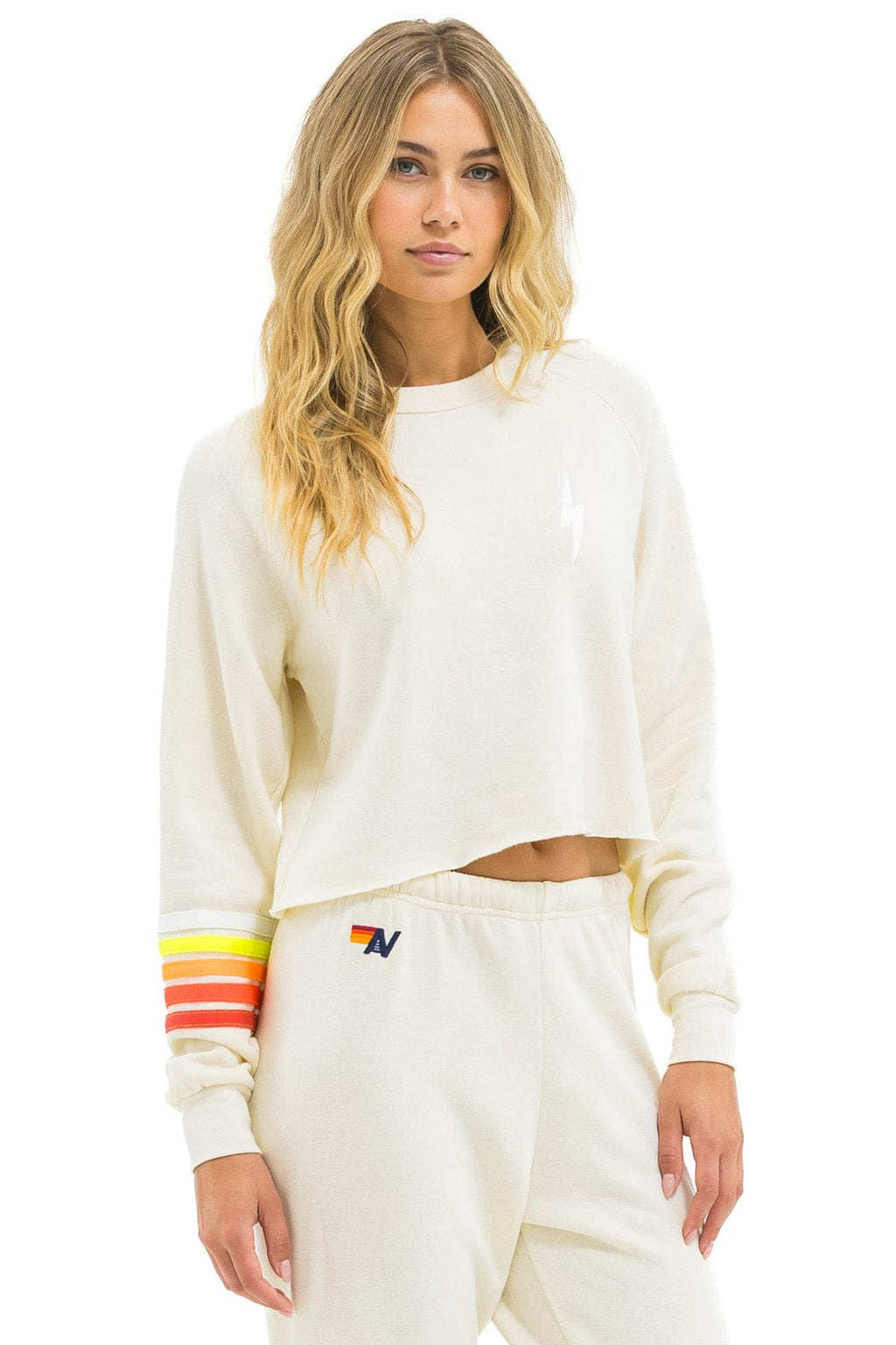 Retro BOLT RUGBY STITCH CROPPED CREW SWEATSHIRT - VINTAGE WHITE WHITE NEON