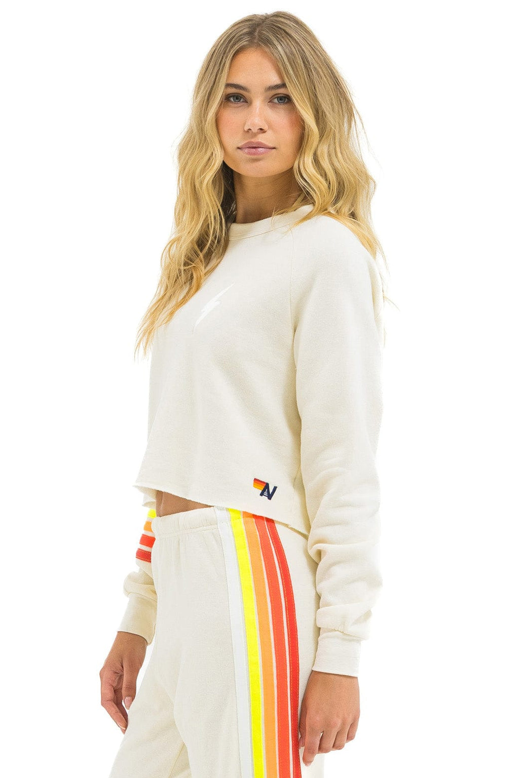 Retro BOLT RUGBY STITCH CROPPED CREW SWEATSHIRT - VINTAGE WHITE WHITE NEON