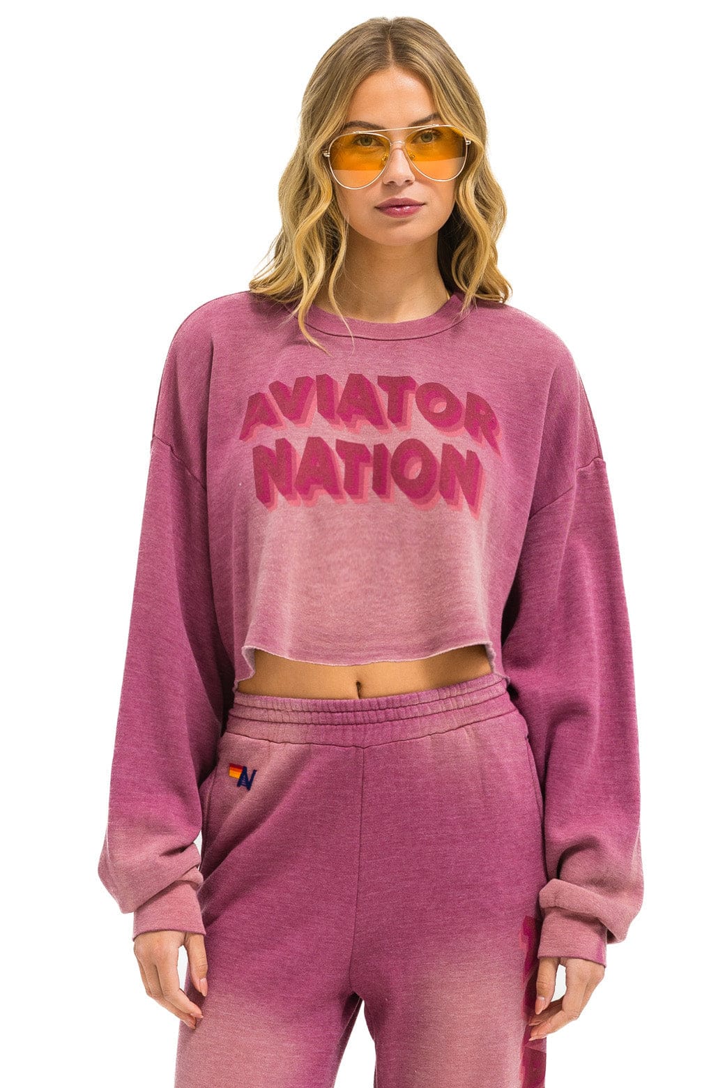 Retro AN 3D CROPPED CREW SWEATSHIRT RELAXED - FADED BERRY