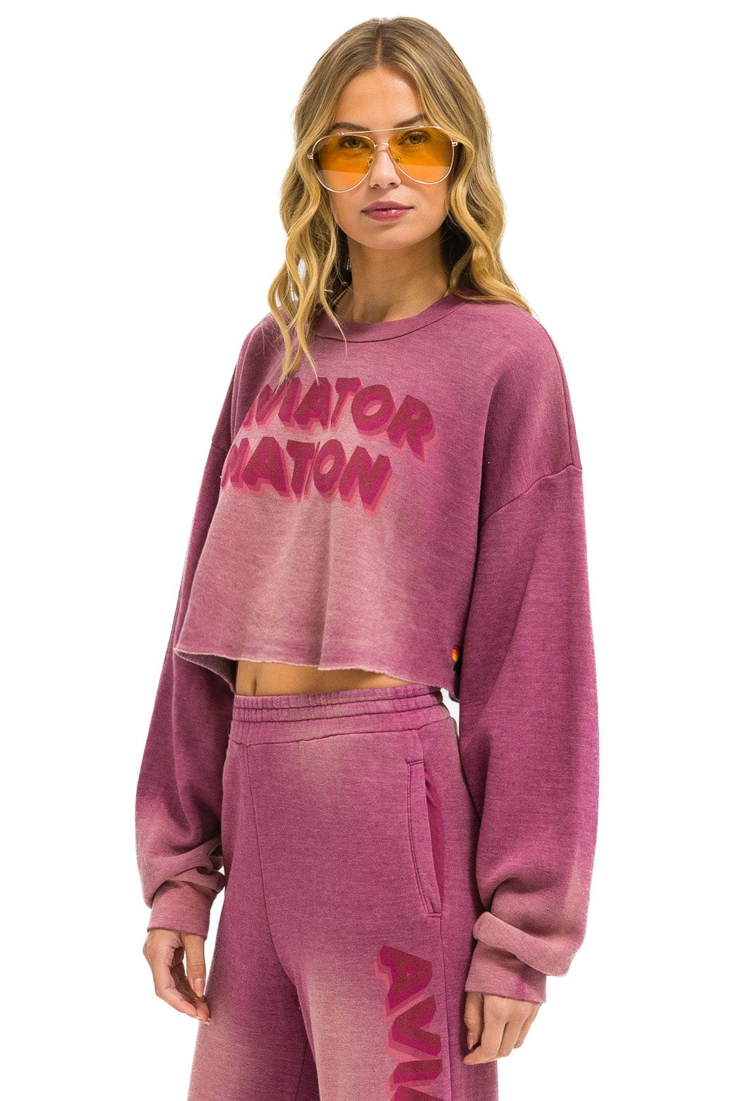 Retro AN 3D CROPPED CREW SWEATSHIRT RELAXED - FADED BERRY
