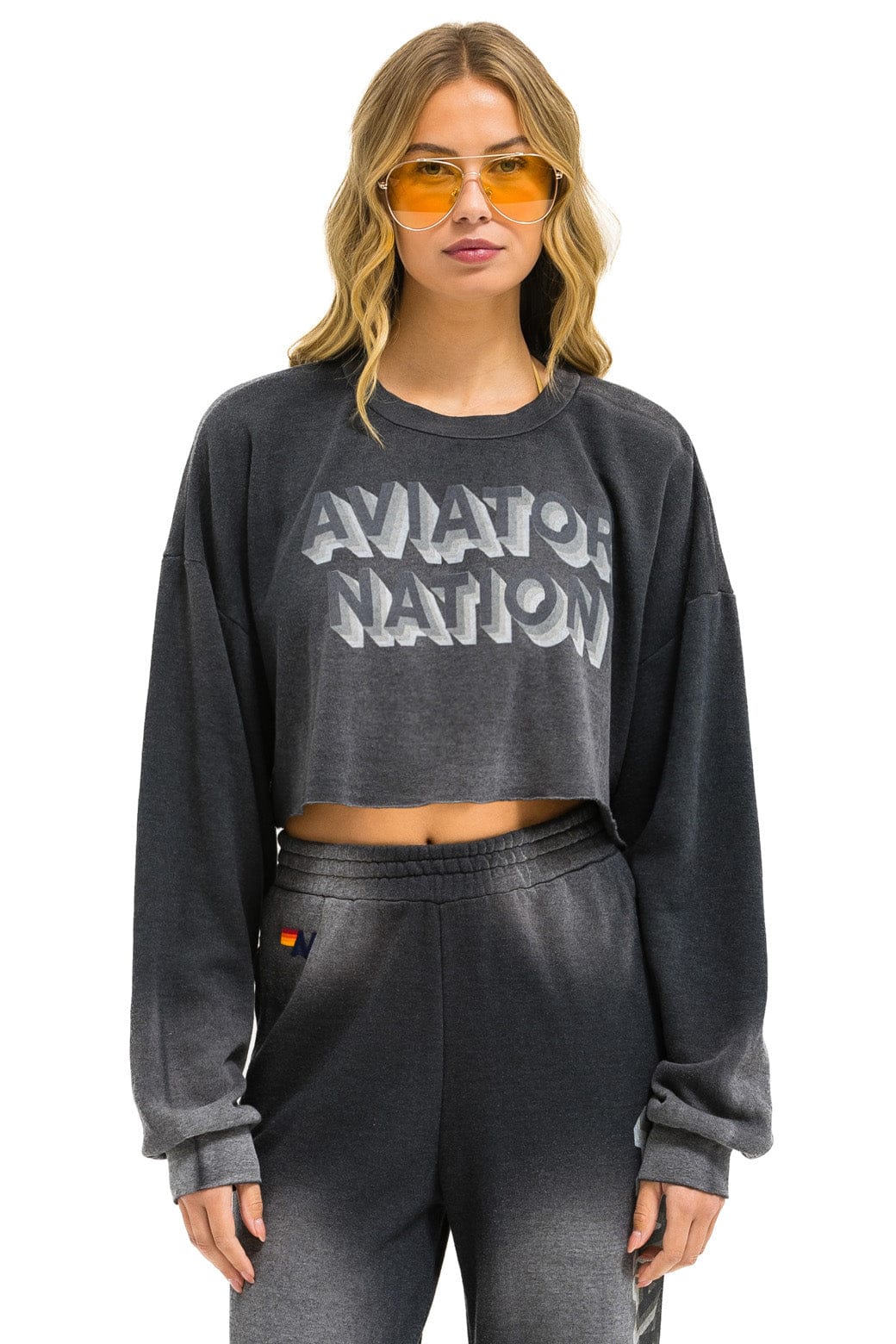 Retro AN 3D CROPPED CREW SWEATSHIRT RELAXED - FADED SMOKE