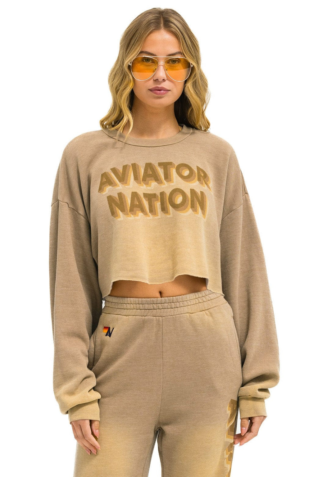 Retro AN 3D CROPPED CREW SWEATSHIRT RELAXED - FADED TAN