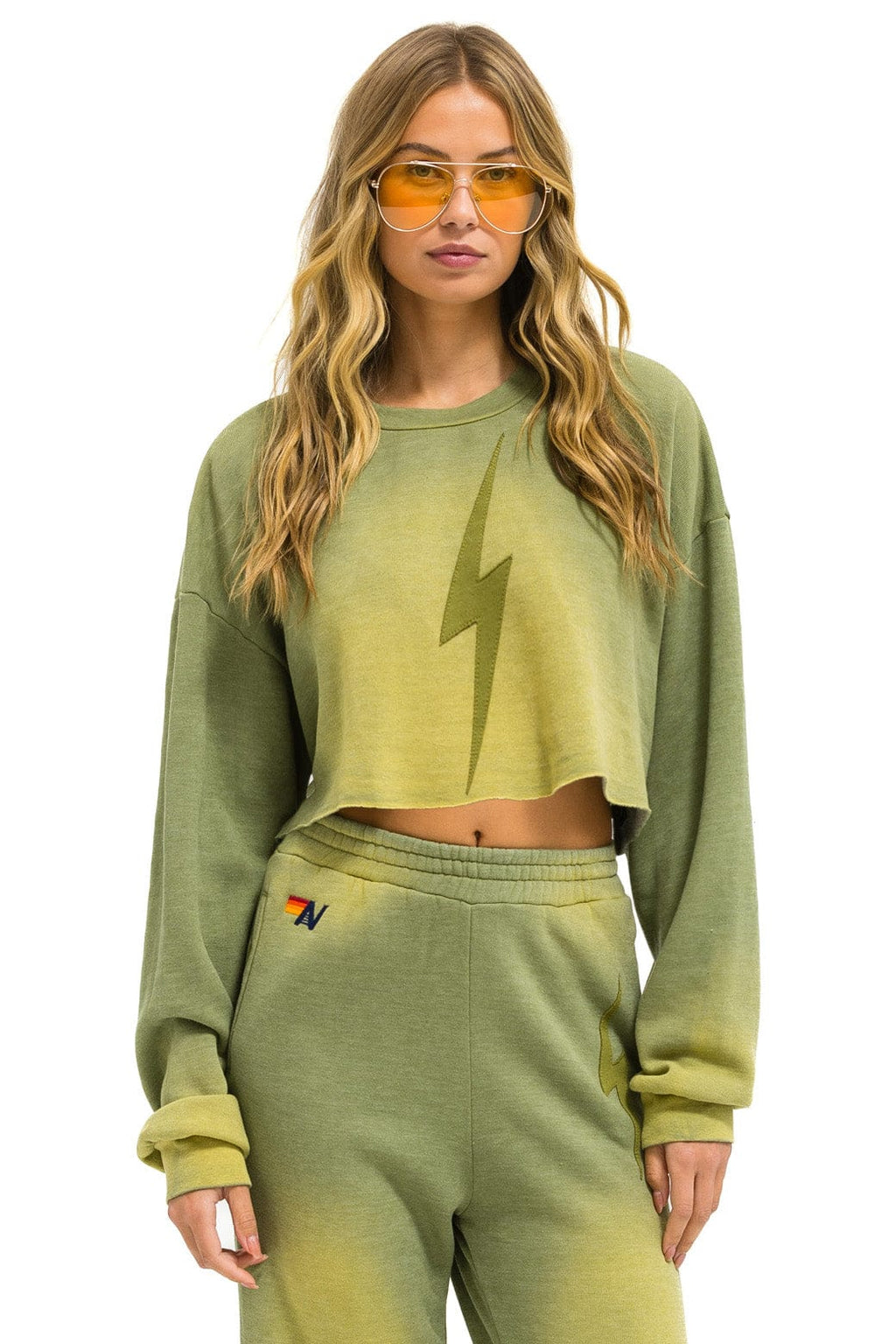 Retro BOLT STITCH CROPPED CREW SWEATSHIRT RELAXED - FADED ARMY
