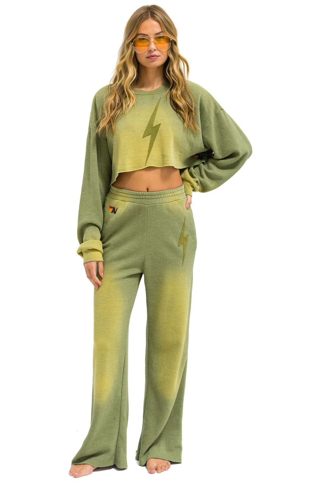 Retro BOLT STITCH WIDE LEG POCKET SWEATPANTS - FADED ARMY