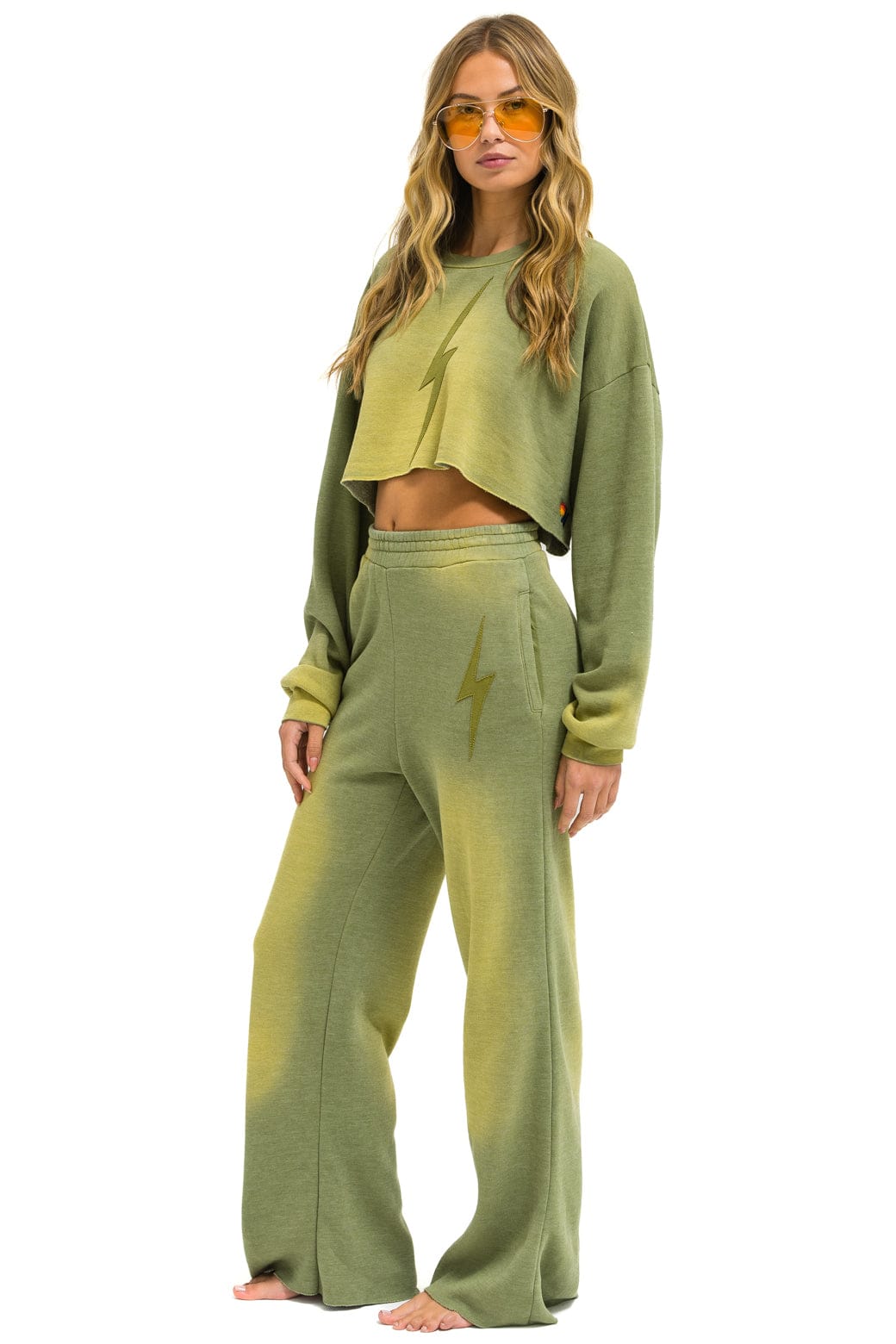Retro BOLT STITCH WIDE LEG POCKET SWEATPANTS - FADED ARMY