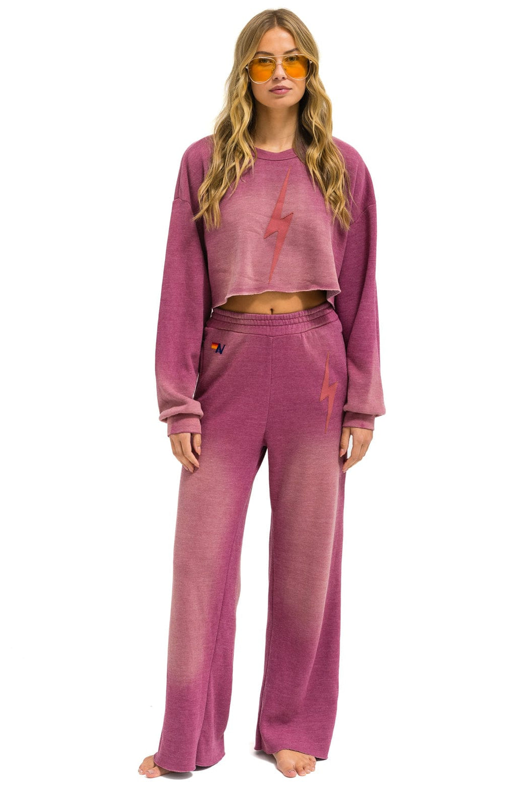 Retro BOLT STITCH WIDE LEG POCKET SWEATPANTS - FADED BERRY