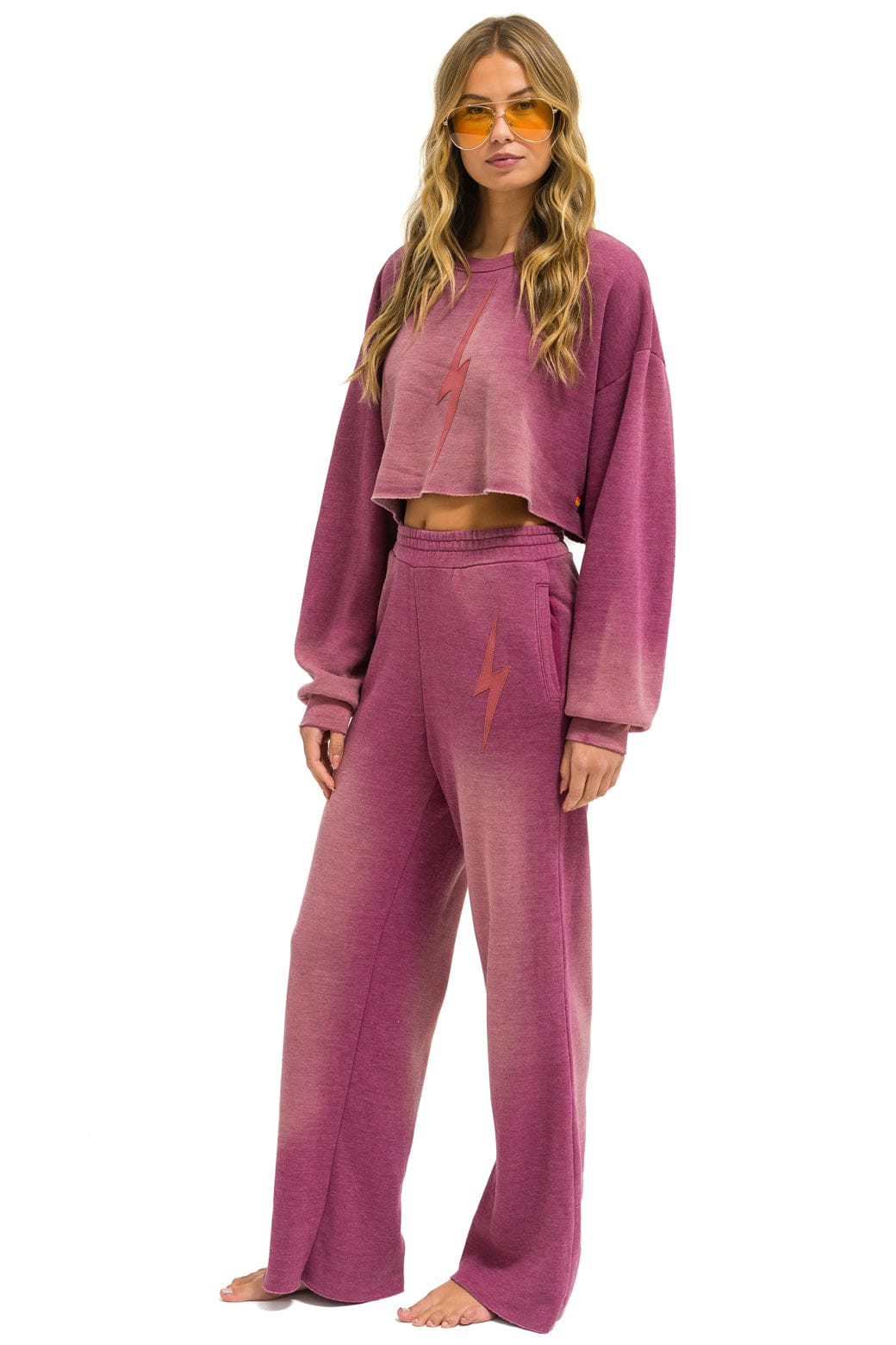 Retro BOLT STITCH WIDE LEG POCKET SWEATPANTS - FADED BERRY