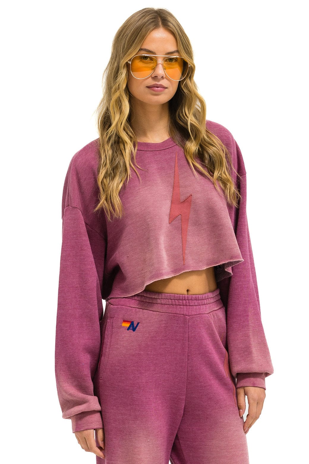 Retro BOLT STITCH CROPPED CREW SWEATSHIRT RELAXED - FADED BERRY