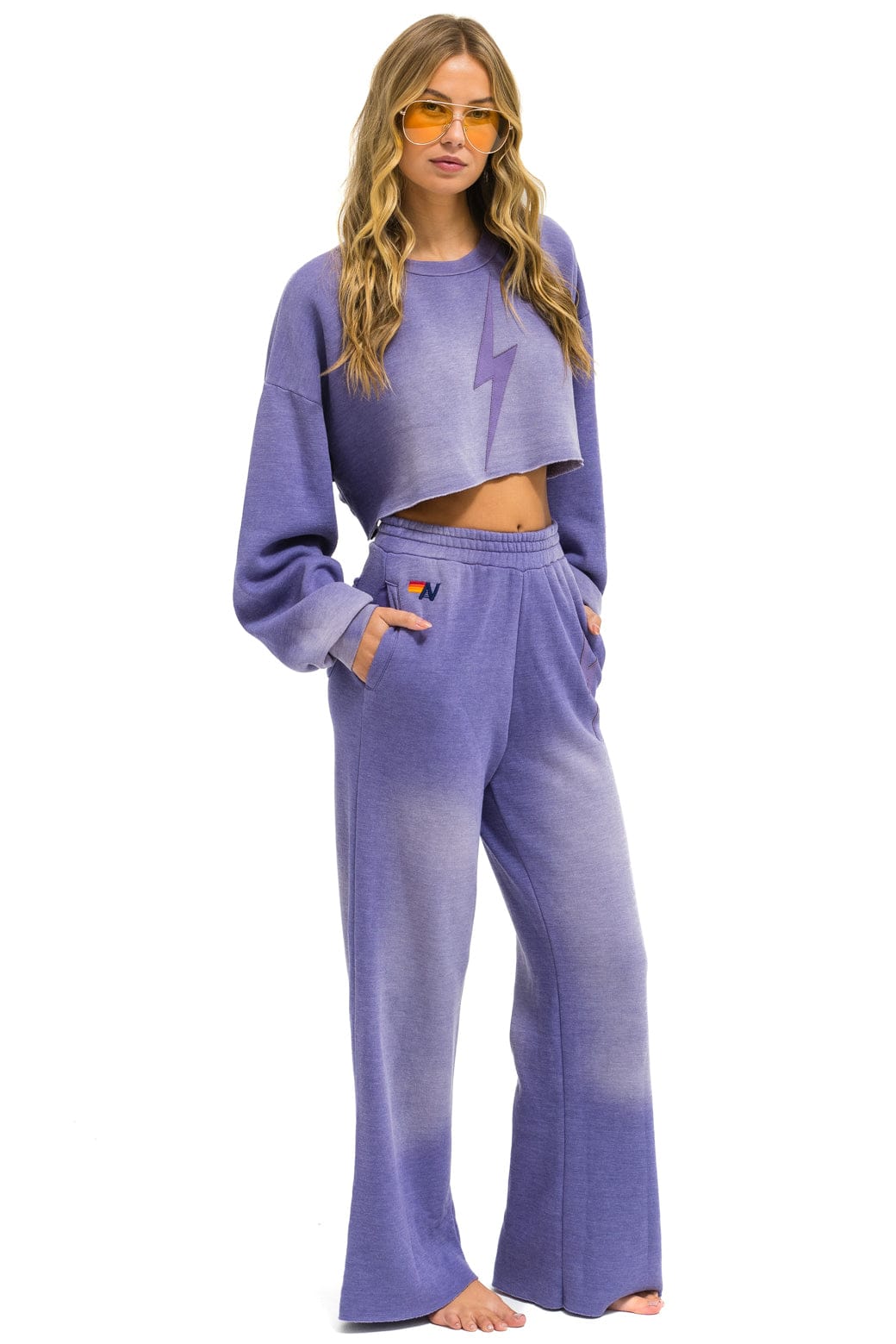 Retro BOLT STITCH WIDE LEG POCKET SWEATPANTS - FADED GRAPE