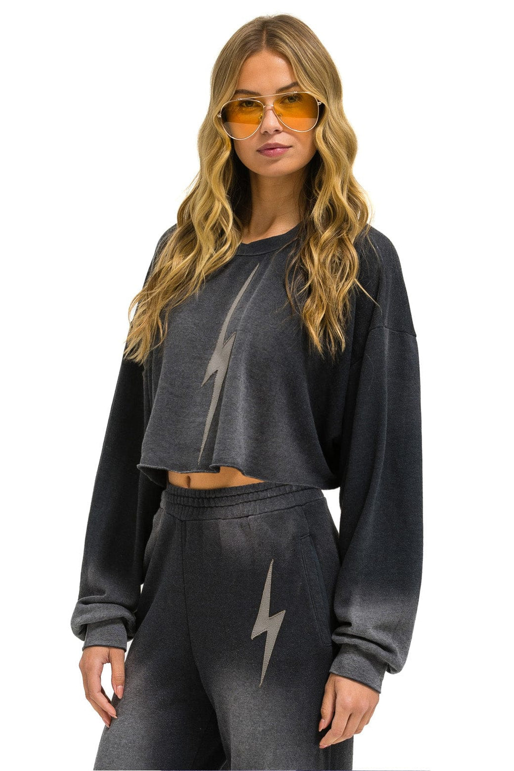 Retro BOLT STITCH CROPPED CREW SWEATSHIRT RELAXED - FADED SMOKE