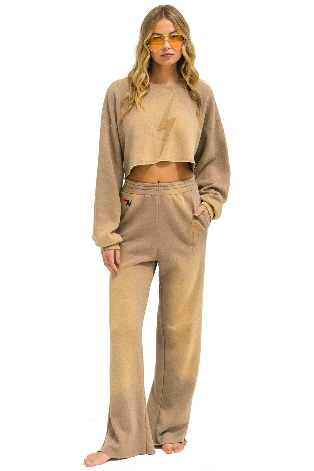 Retro BOLT STITCH WIDE LEG POCKET SWEATPANTS - FADED TAN