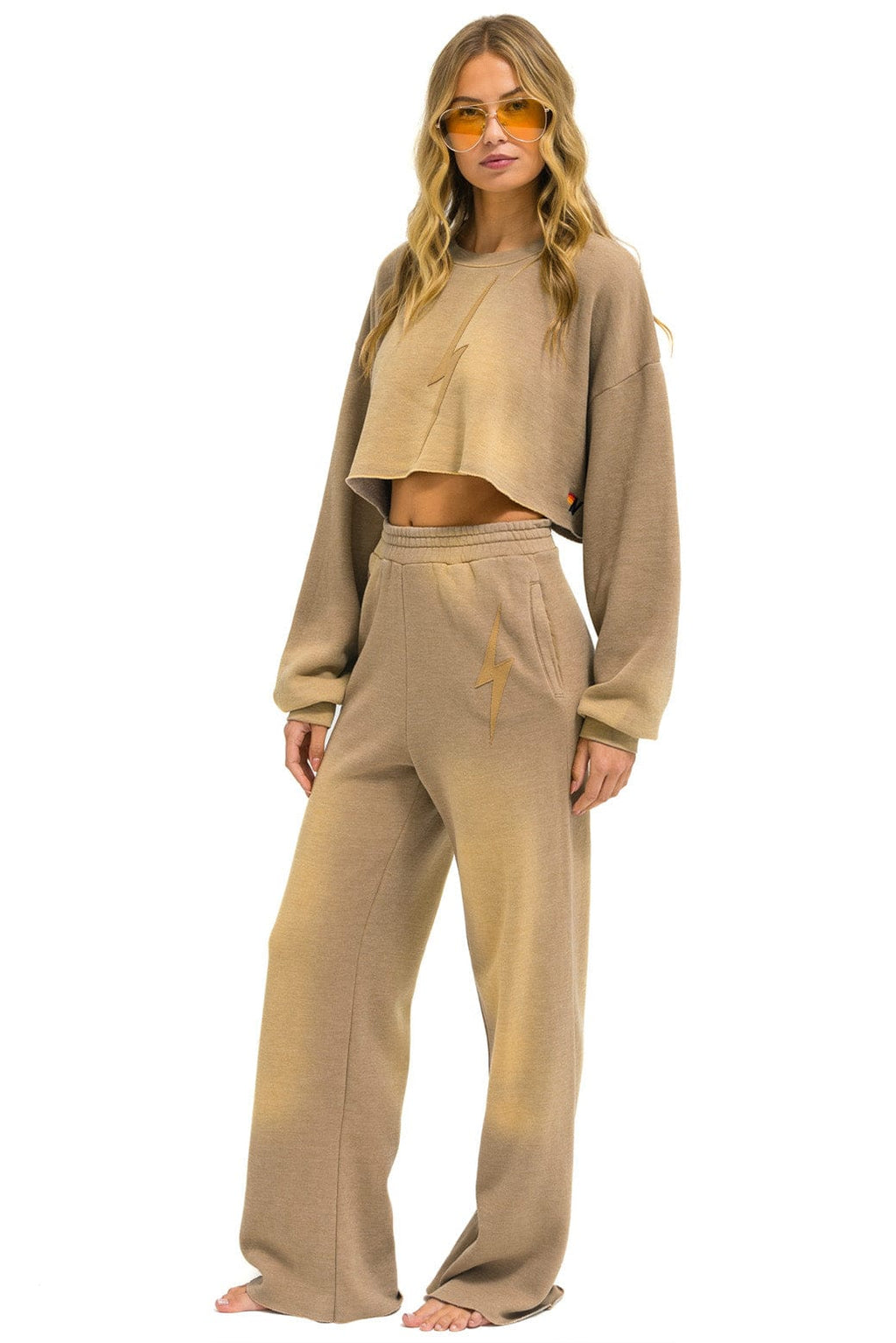 Retro BOLT STITCH WIDE LEG POCKET SWEATPANTS - FADED TAN