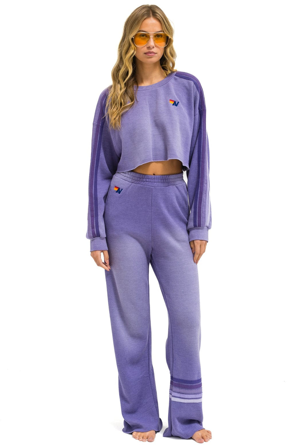 Retro CLASSIC STRIPE CROPPED CREW SWEATSHIRT RELAXED - FADED GRAPE