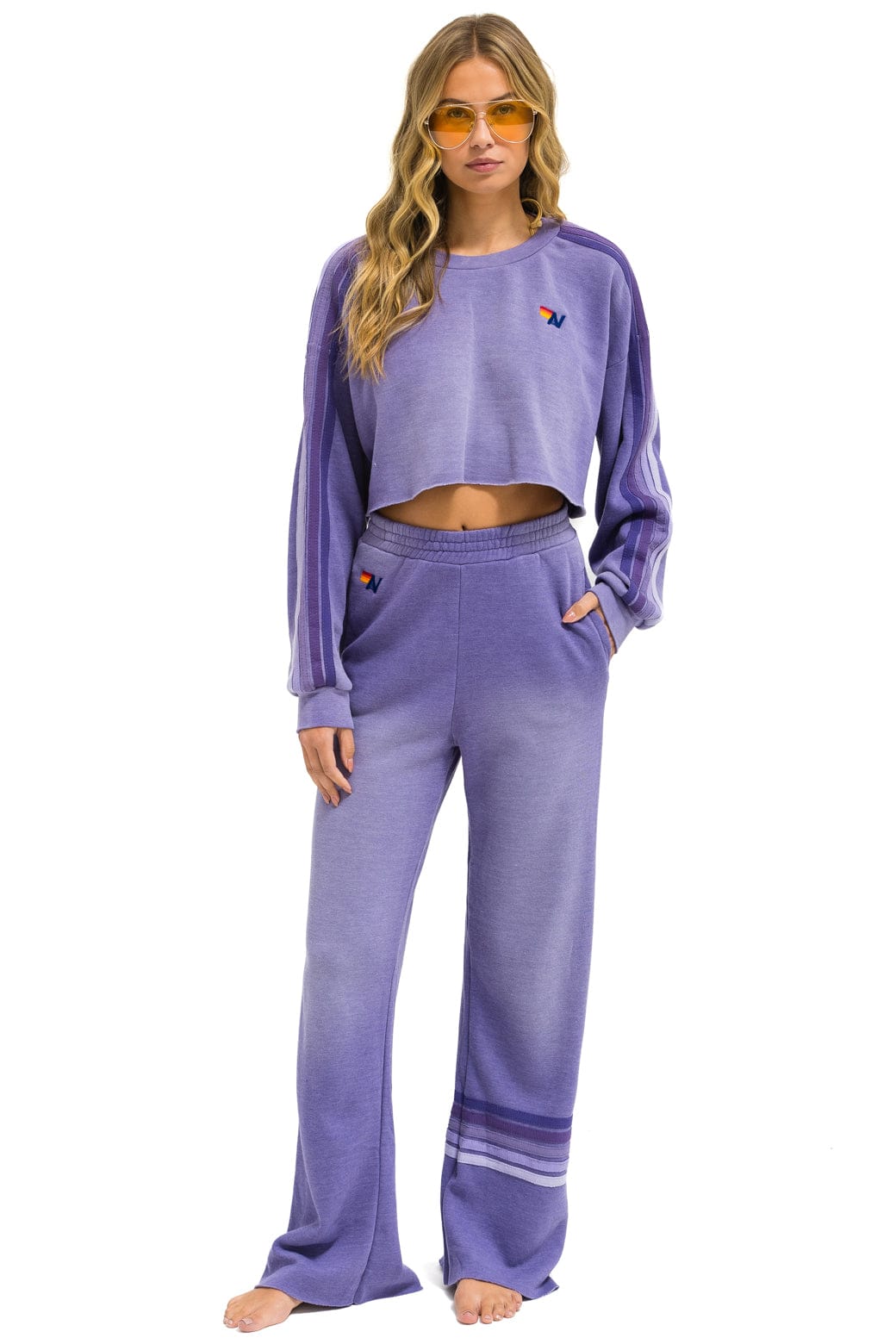 Retro CLASSIC STRIPE CROPPED CREW SWEATSHIRT RELAXED - FADED GRAPE