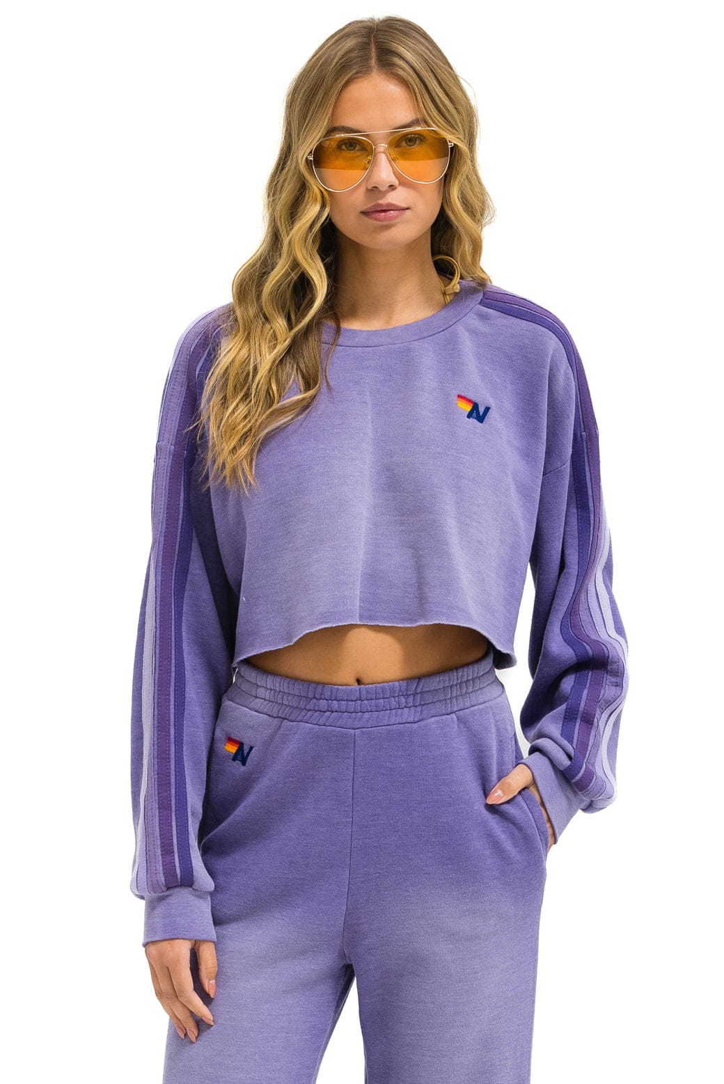 Retro CLASSIC STRIPE CROPPED CREW SWEATSHIRT RELAXED - FADED GRAPE