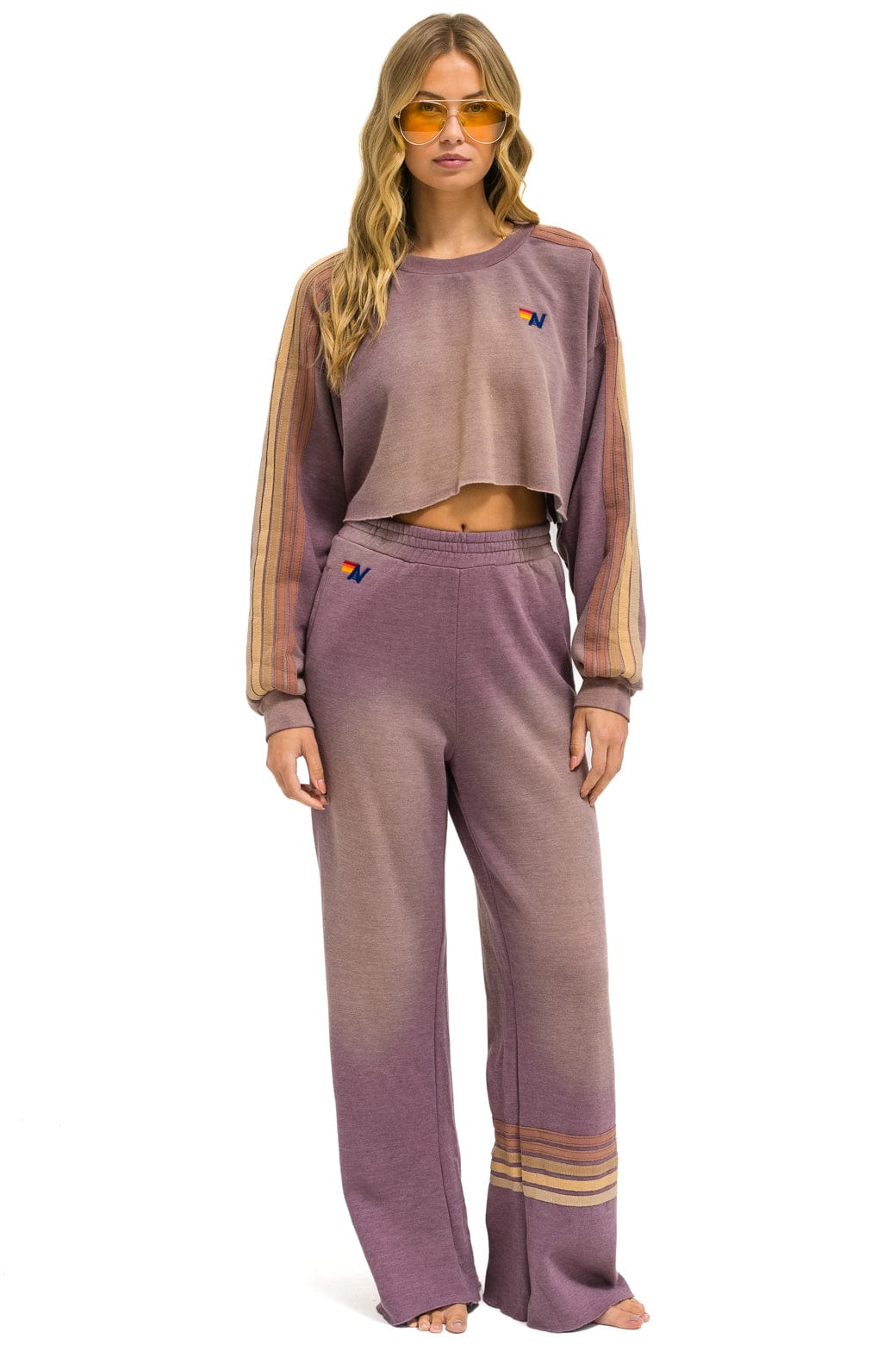 Retro CLASSIC STRIPE CROPPED CREW SWEATSHIRT RELAXED - FADED MOCHA