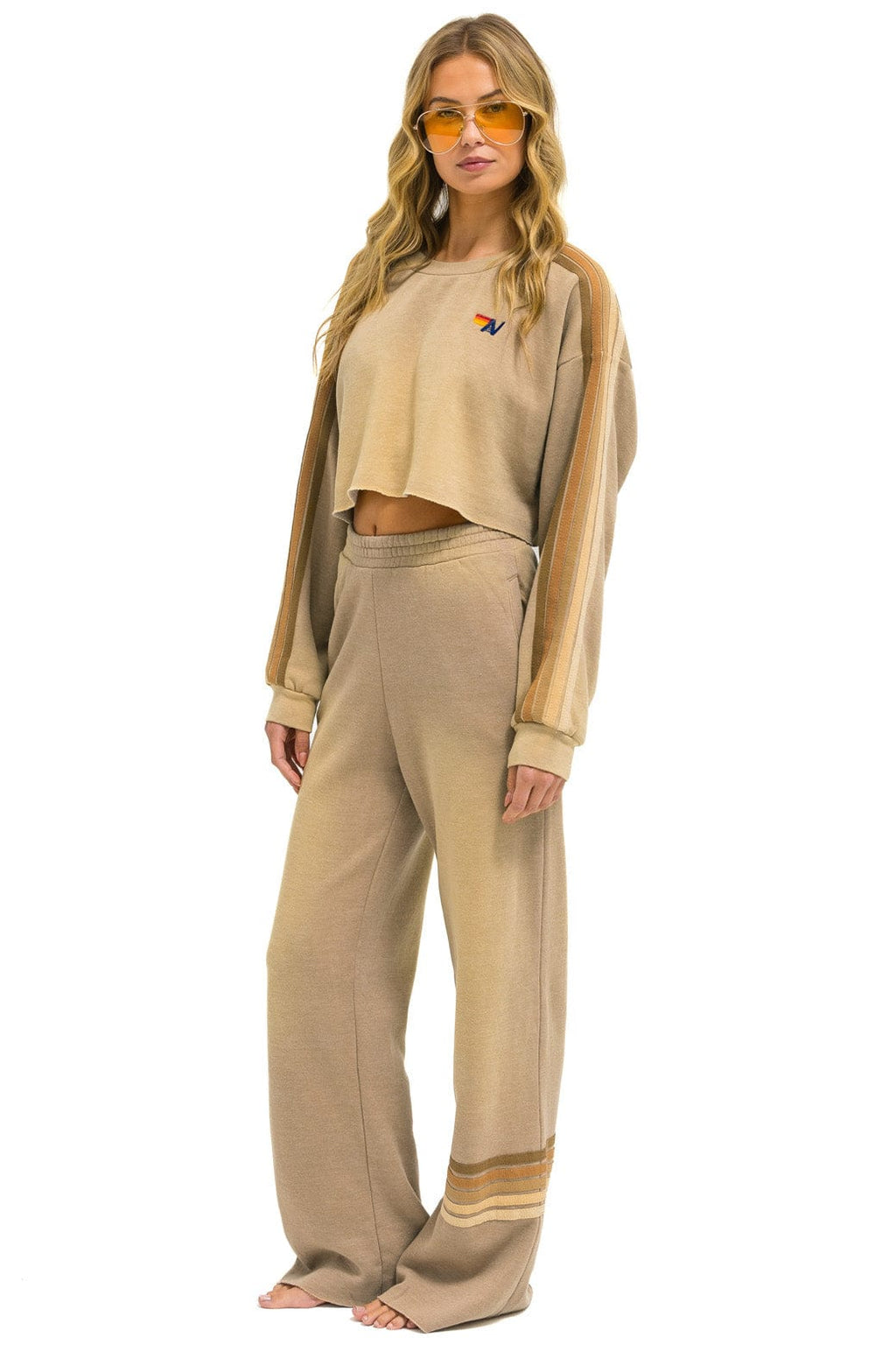 Retro RUGBY STITCH WIDE LEG POCKET SWEATPANTS - FADED TAN