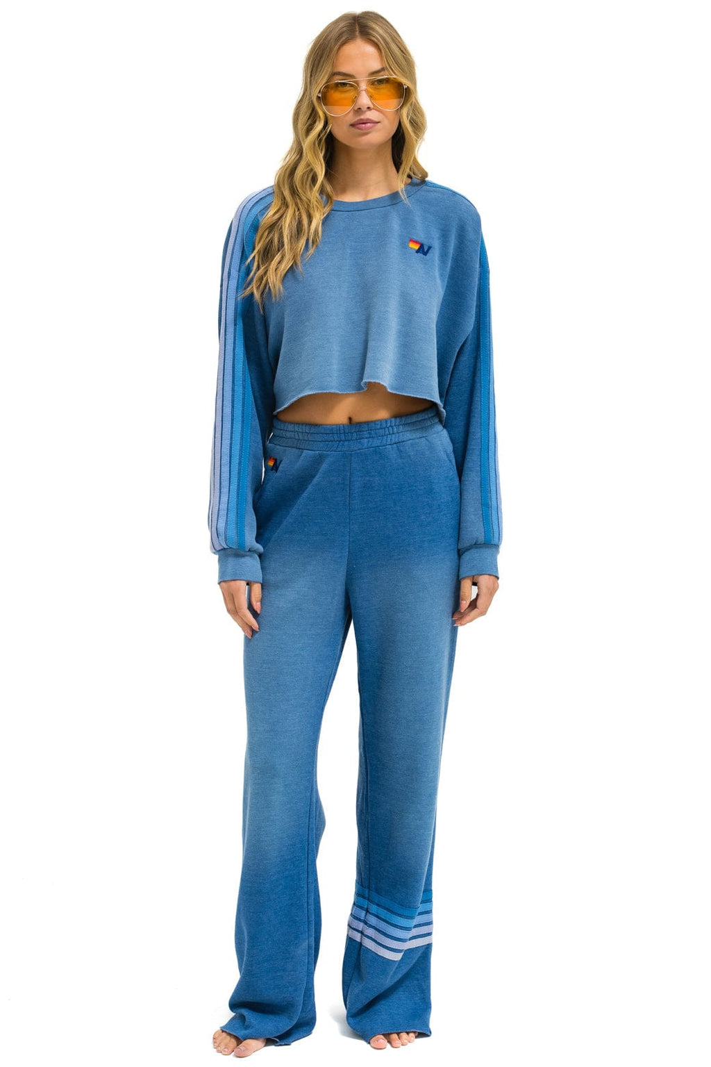 Retro CLASSIC STRIPE CROPPED CREW SWEATSHIRT RELAXED - FADED WATER