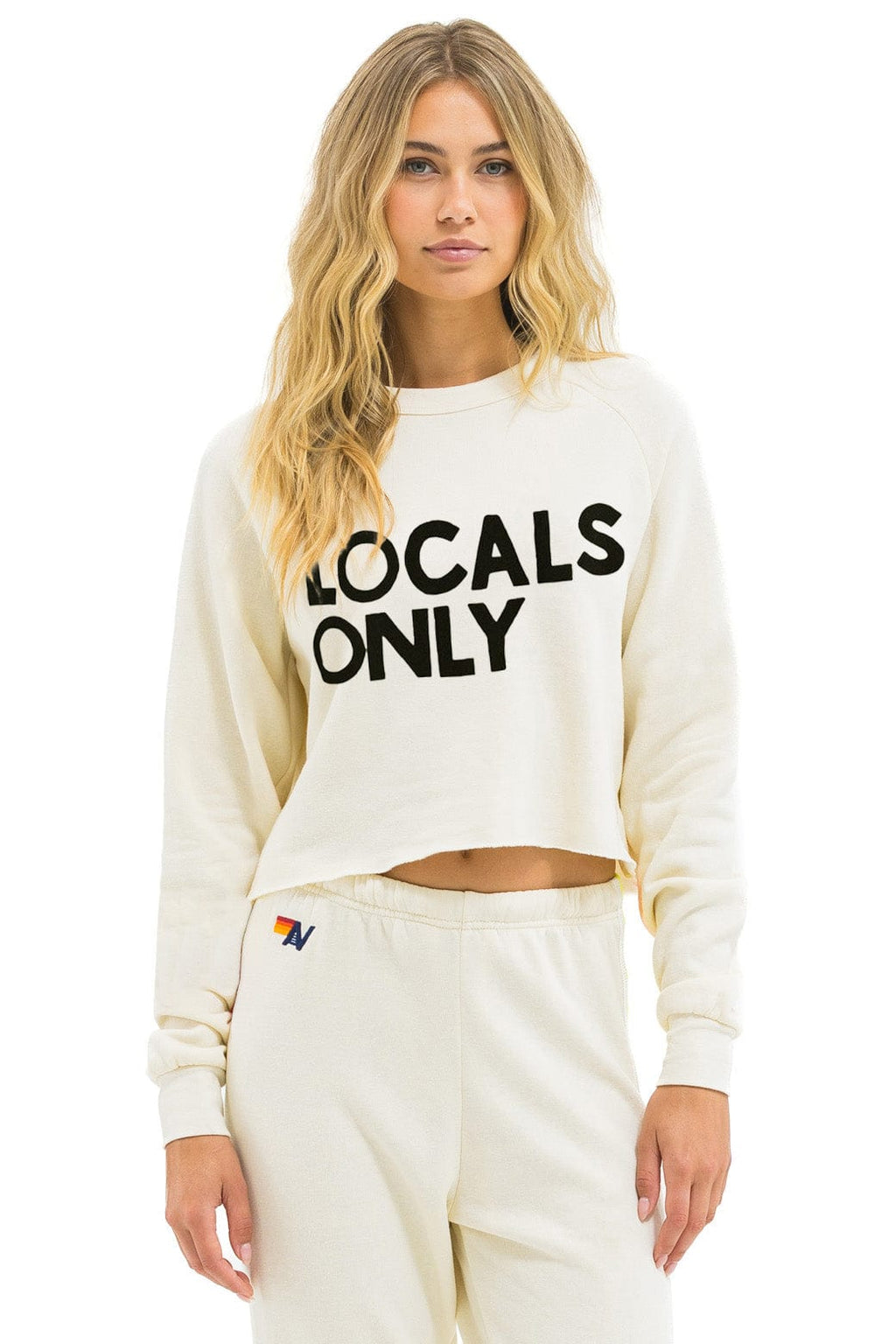 Retro LOCALS ONLY CROPPED CREW SWEATSHIRT RELAXED - VINTAGE WHITE