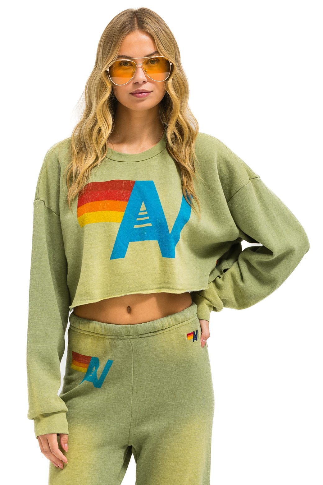 Retro VINTAGE LOGO CROPPED CREW SWEATSHIRT RELAXED - FADED ARMY