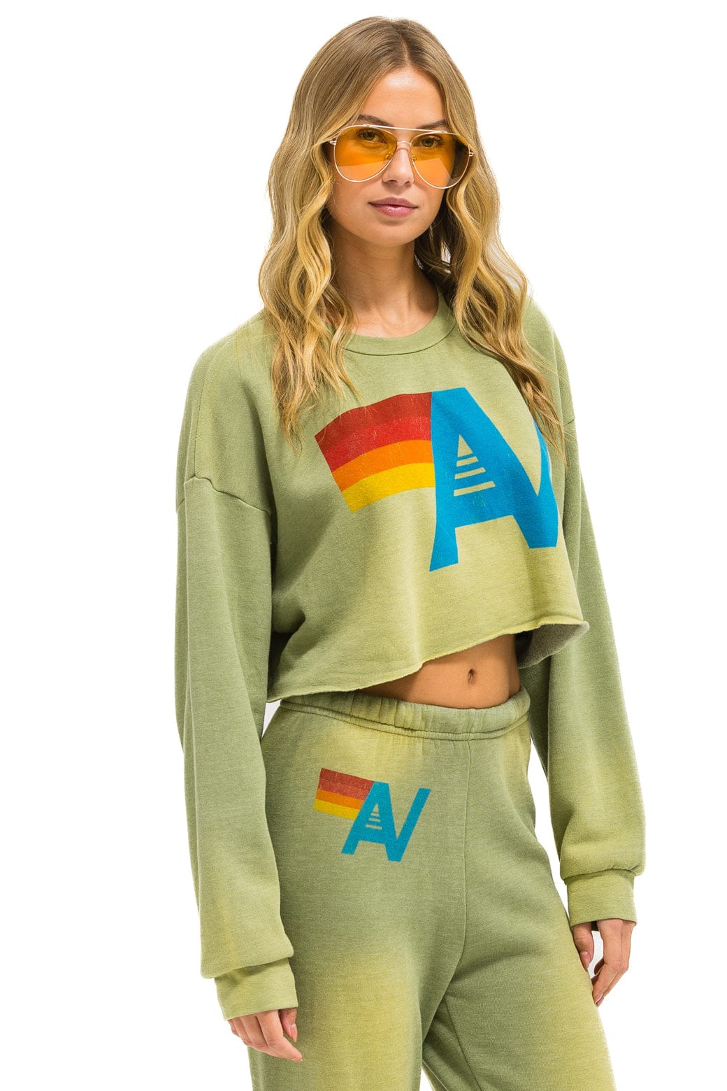 Retro VINTAGE LOGO CROPPED CREW SWEATSHIRT RELAXED - FADED ARMY