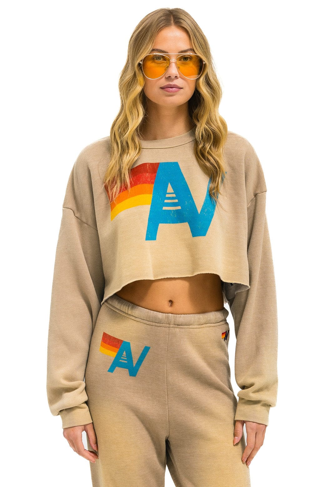 Retro VINTAGE LOGO CROPPED CREW SWEATSHIRT RELAXED - FADED TAN