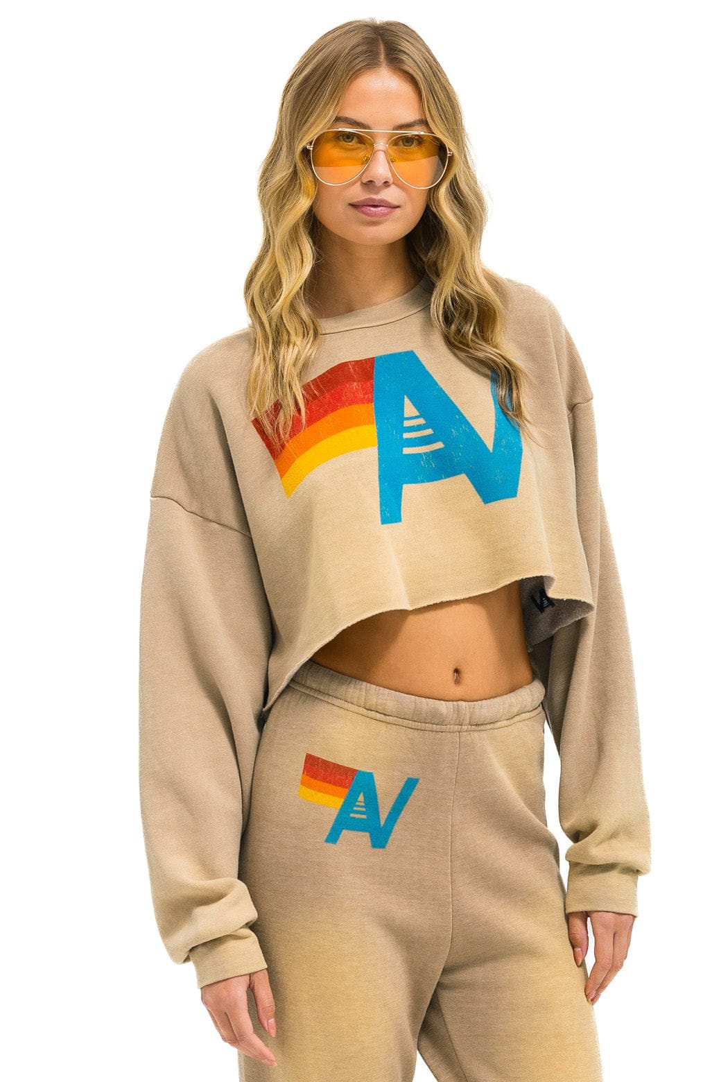 Retro VINTAGE LOGO CROPPED CREW SWEATSHIRT RELAXED - FADED TAN