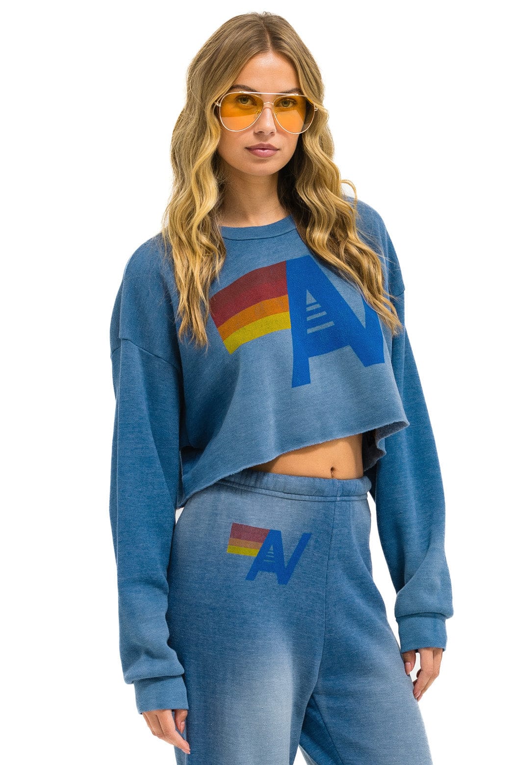 Retro VINTAGE LOGO CROPPED CREW SWEATSHIRT RELAXED - FADED WATER