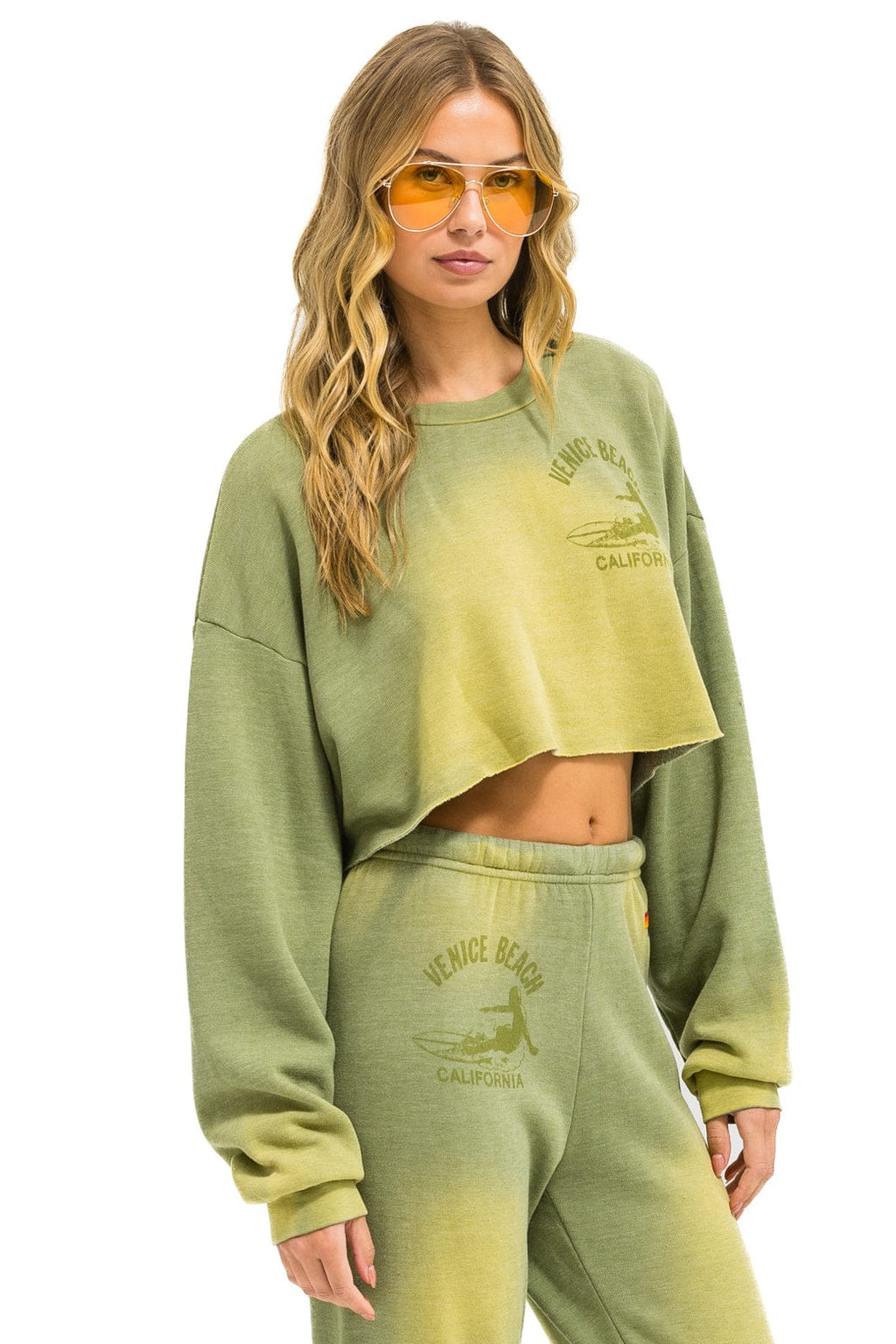 Retro VENICE SURFER CROPPED CREW SWEATSHIRT RELAXED - FADED ARMY