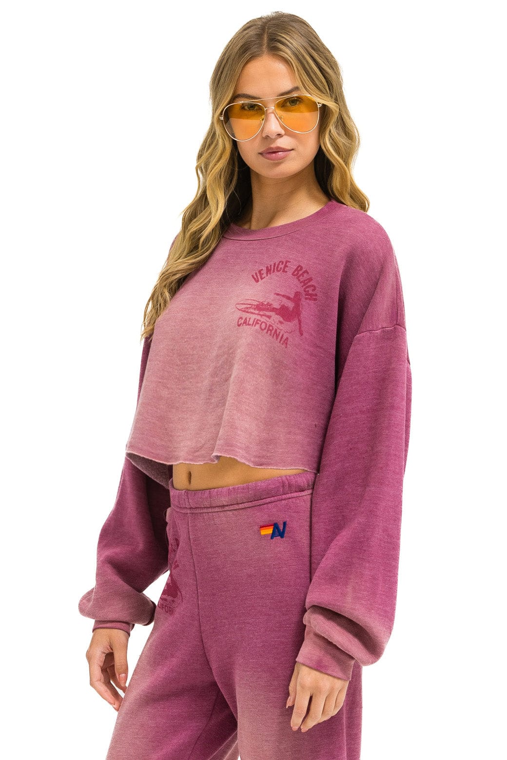 Retro VENICE SURFER CROPPED CREW SWEATSHIRT RELAXED - FADED BERRY