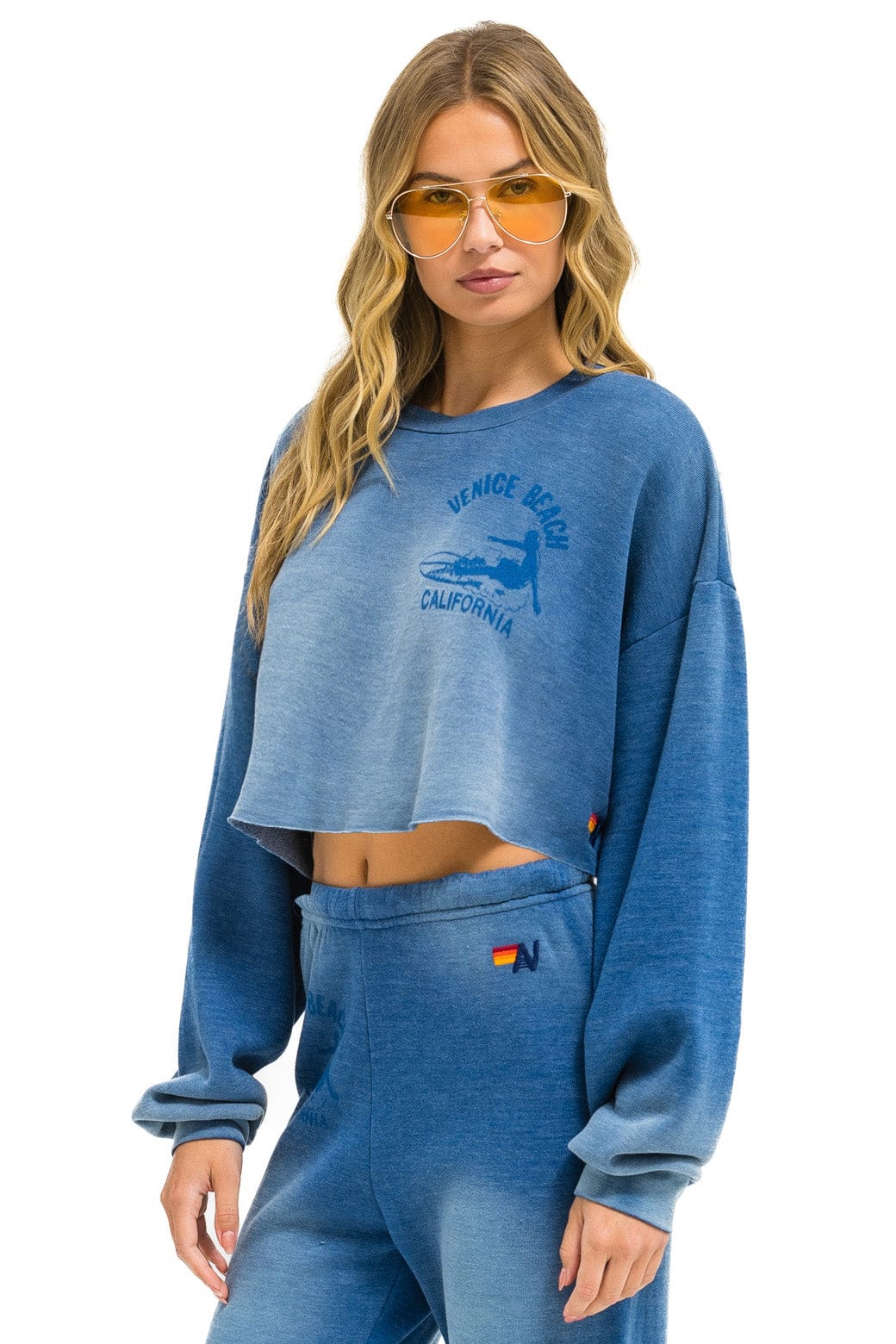 Retro VENICE SURFER CROPPED CREW SWEATSHIRT RELAXED - FADED WATER