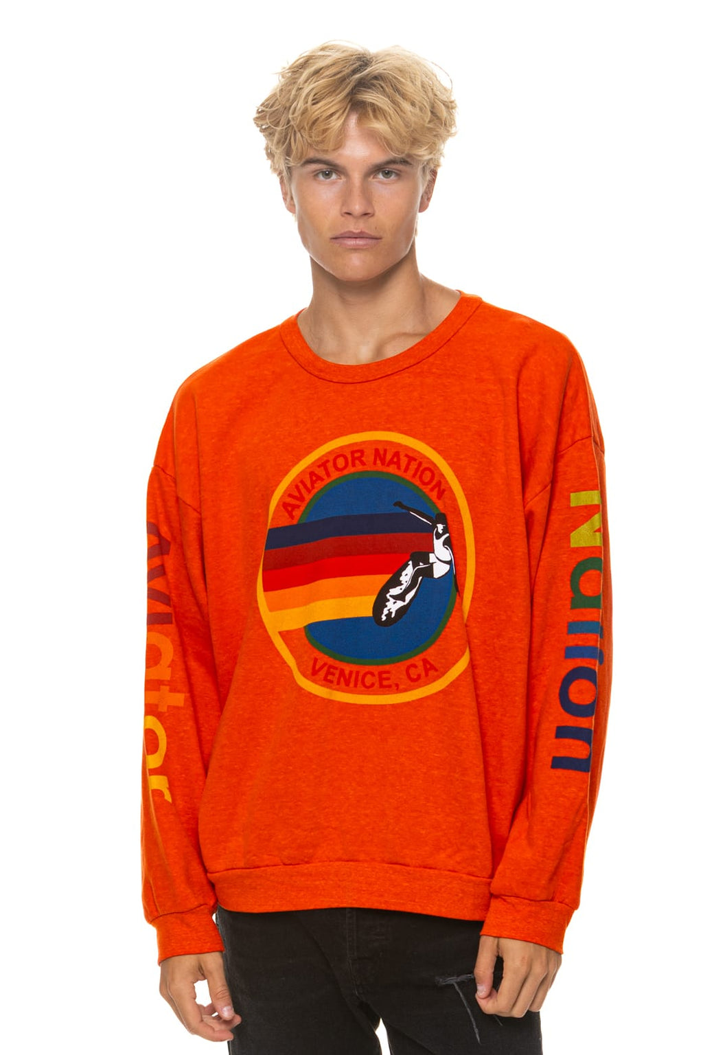 Retro AVIATOR NATION RELAXED VENICE CREW SWEATSHIRT - ORANGE