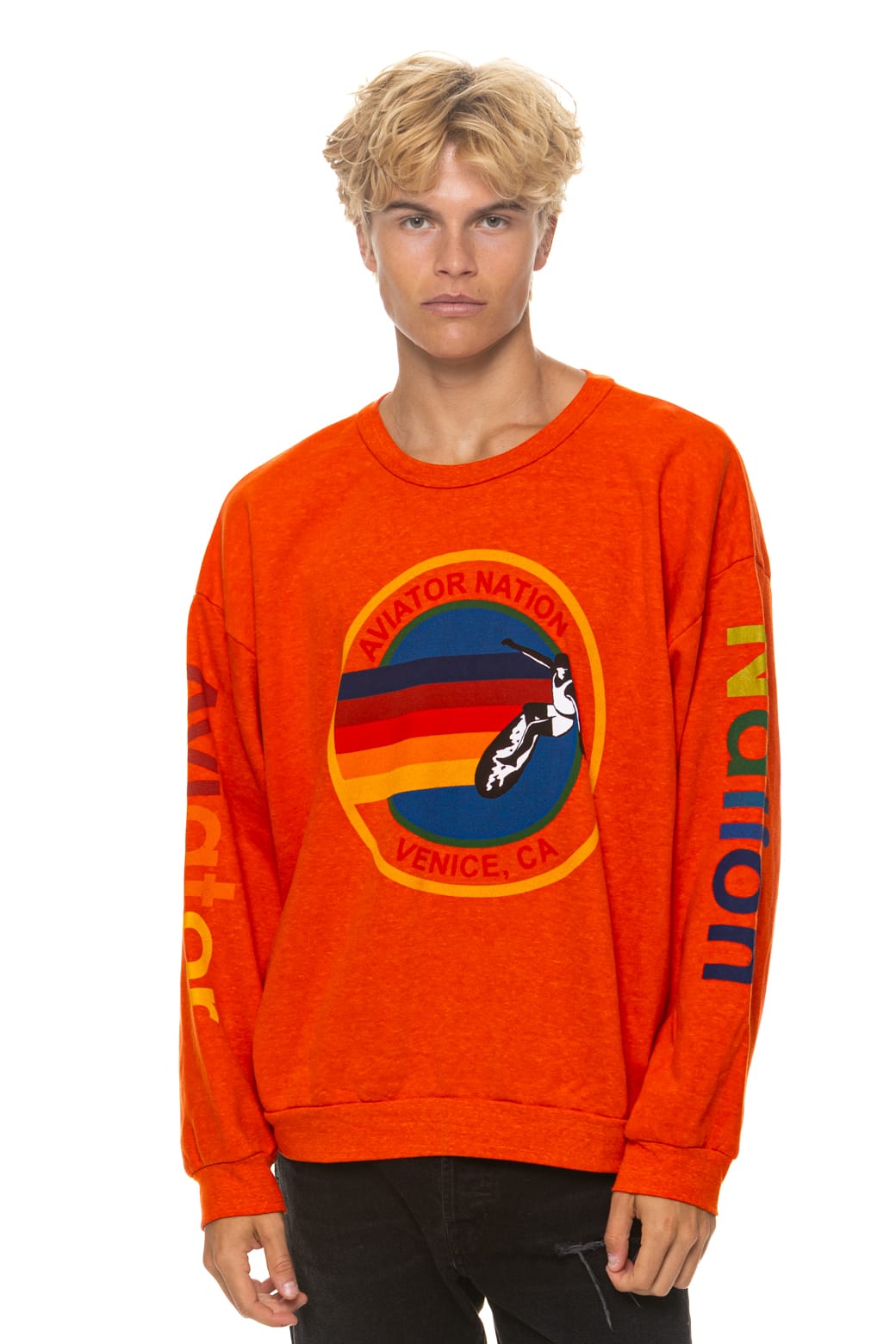 Retro AVIATOR NATION RELAXED VENICE CREW SWEATSHIRT - ORANGE