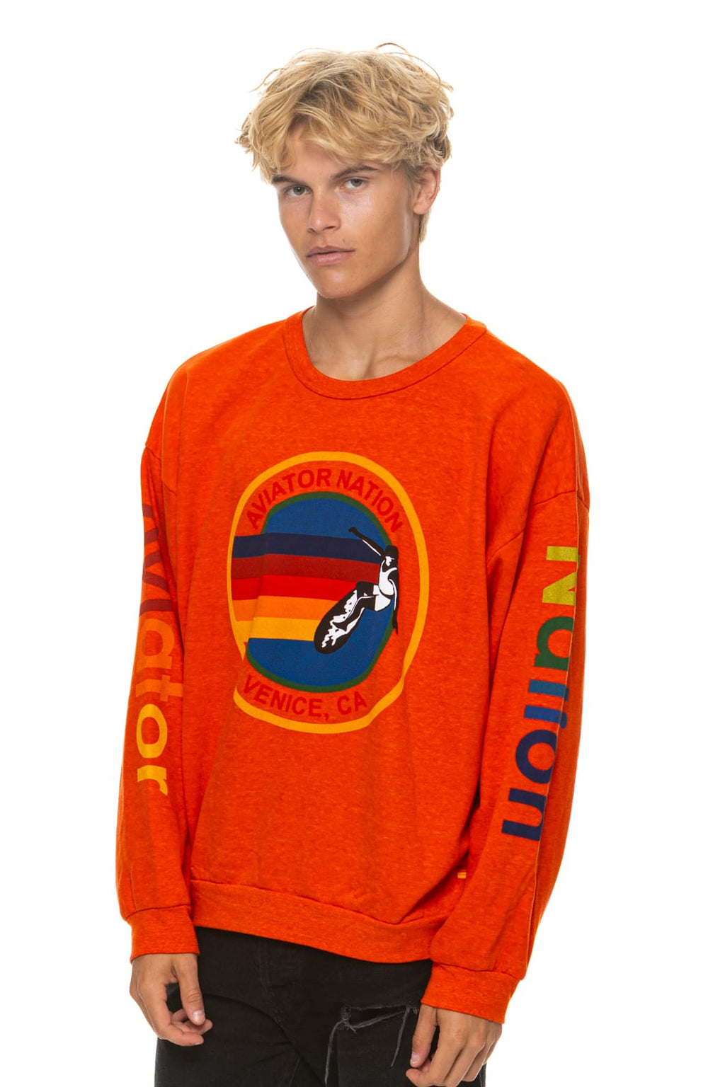 Retro AVIATOR NATION RELAXED VENICE CREW SWEATSHIRT - ORANGE