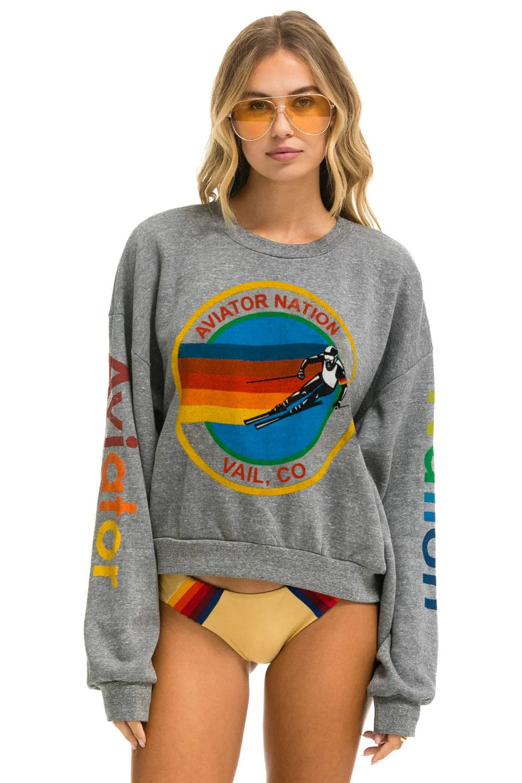Retro AVIATOR NATION VAIL RELAXED CREW SWEATSHIRT - HEATHER GREY