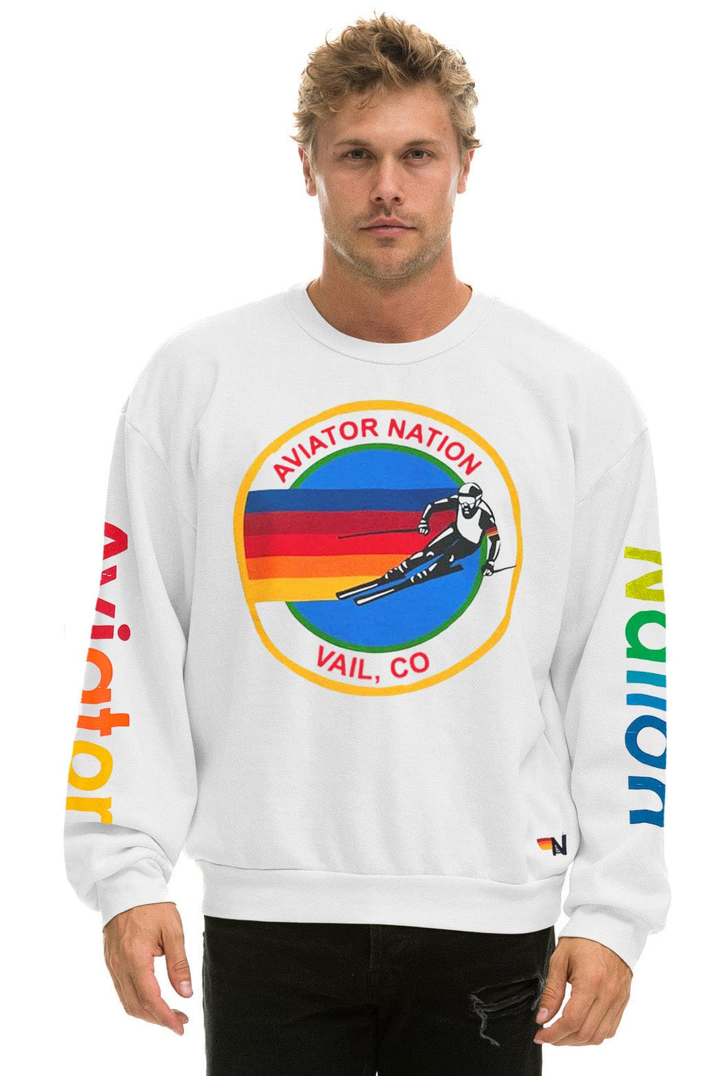 Retro AVIATOR NATION VAIL RELAXED CREW SWEATSHIRT - WHITE