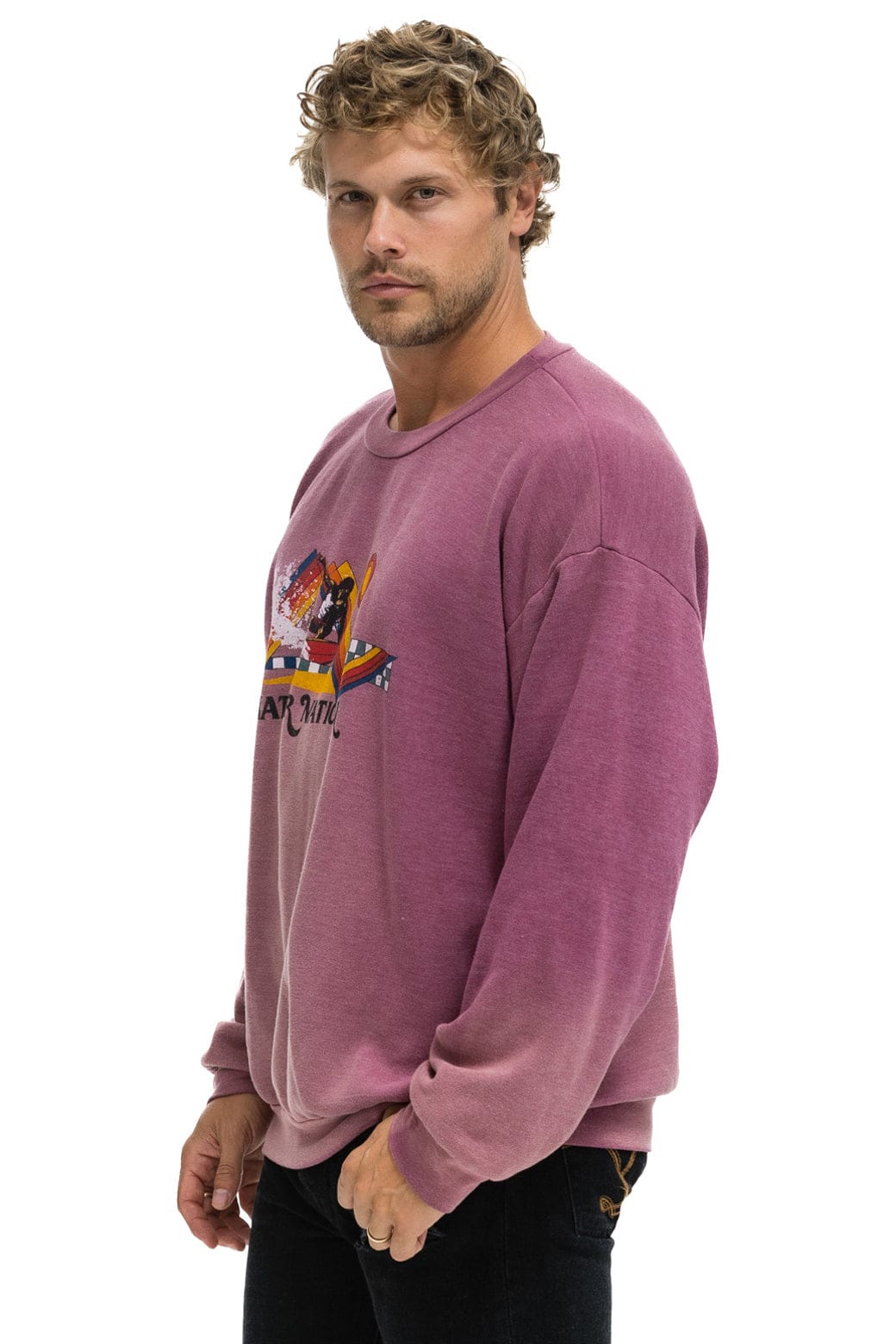 Retro SURF RACER RELAXED CREW SWEATSHIRT - FADED BERRY