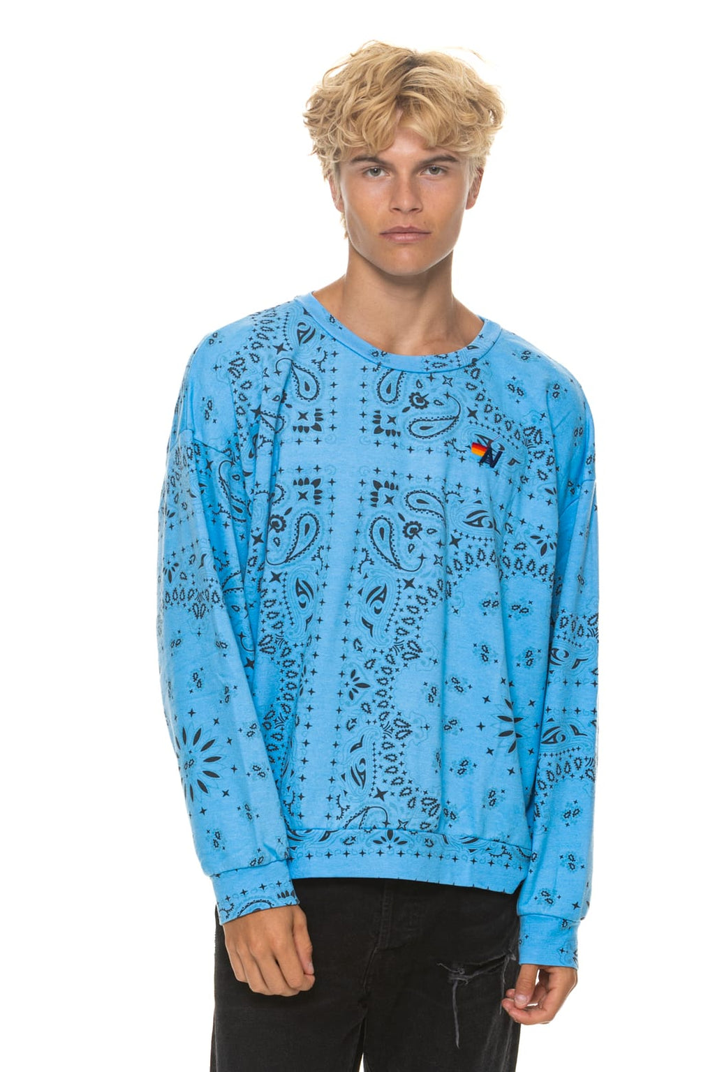 Retro BANDANA RELAXED CREW SWEATSHIRT - SKY