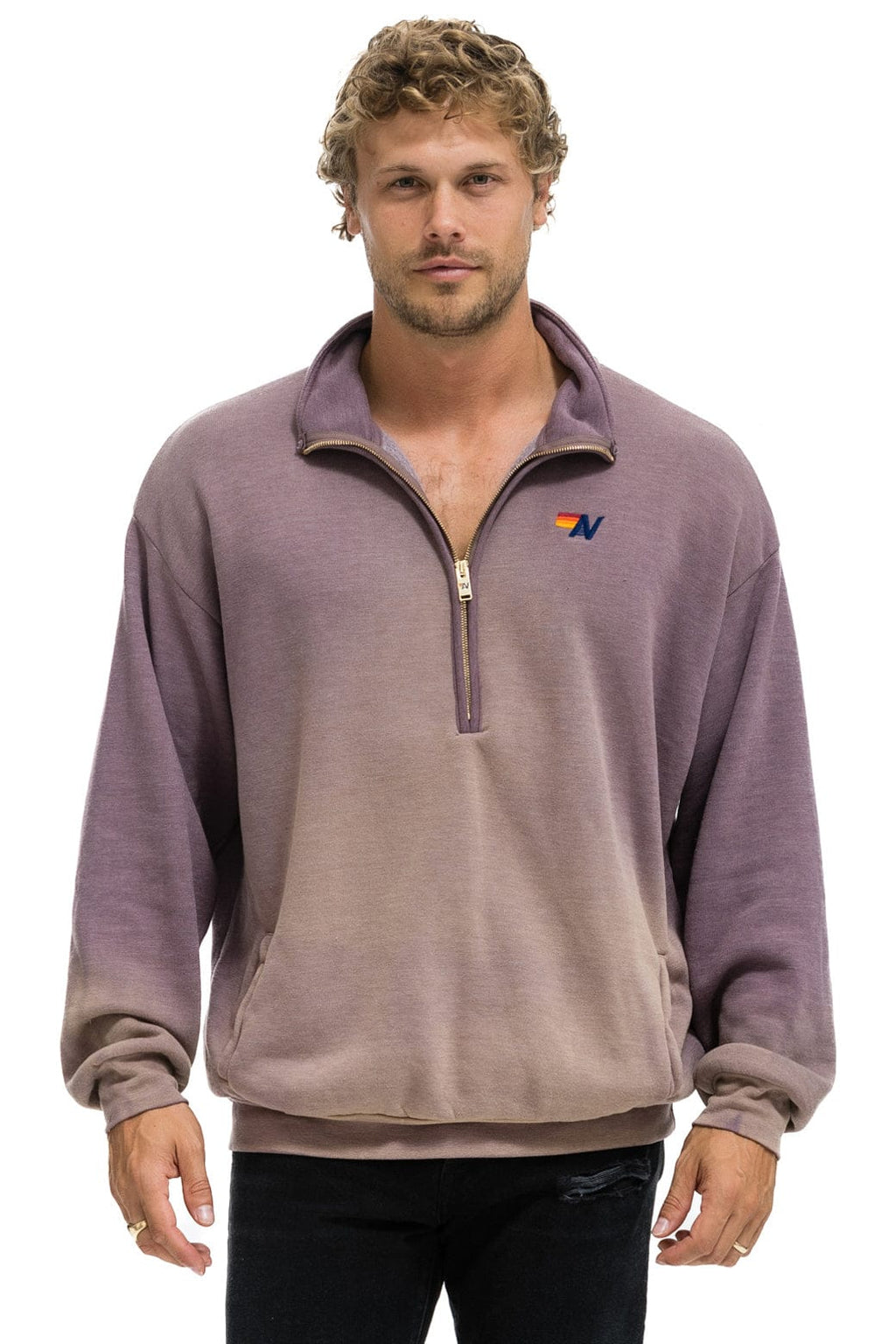 Retro ESSENTIAL HALF ZIP RELAXED SWEATSHIRT - FADED MOCHA