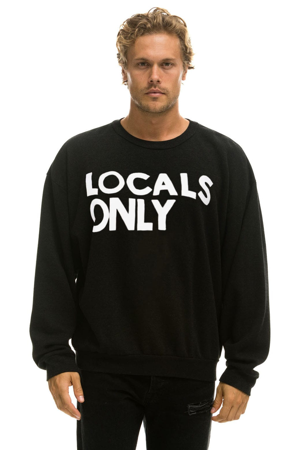 Retro LOCALS ONLY RELAXED CREW SWEATSHIRT - BLACK