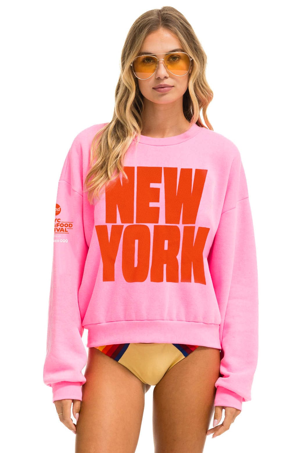 Retro NEW YORK WINE & FOOD 2025 CREW SWEATSHIRT RELAXED - NEON PINK