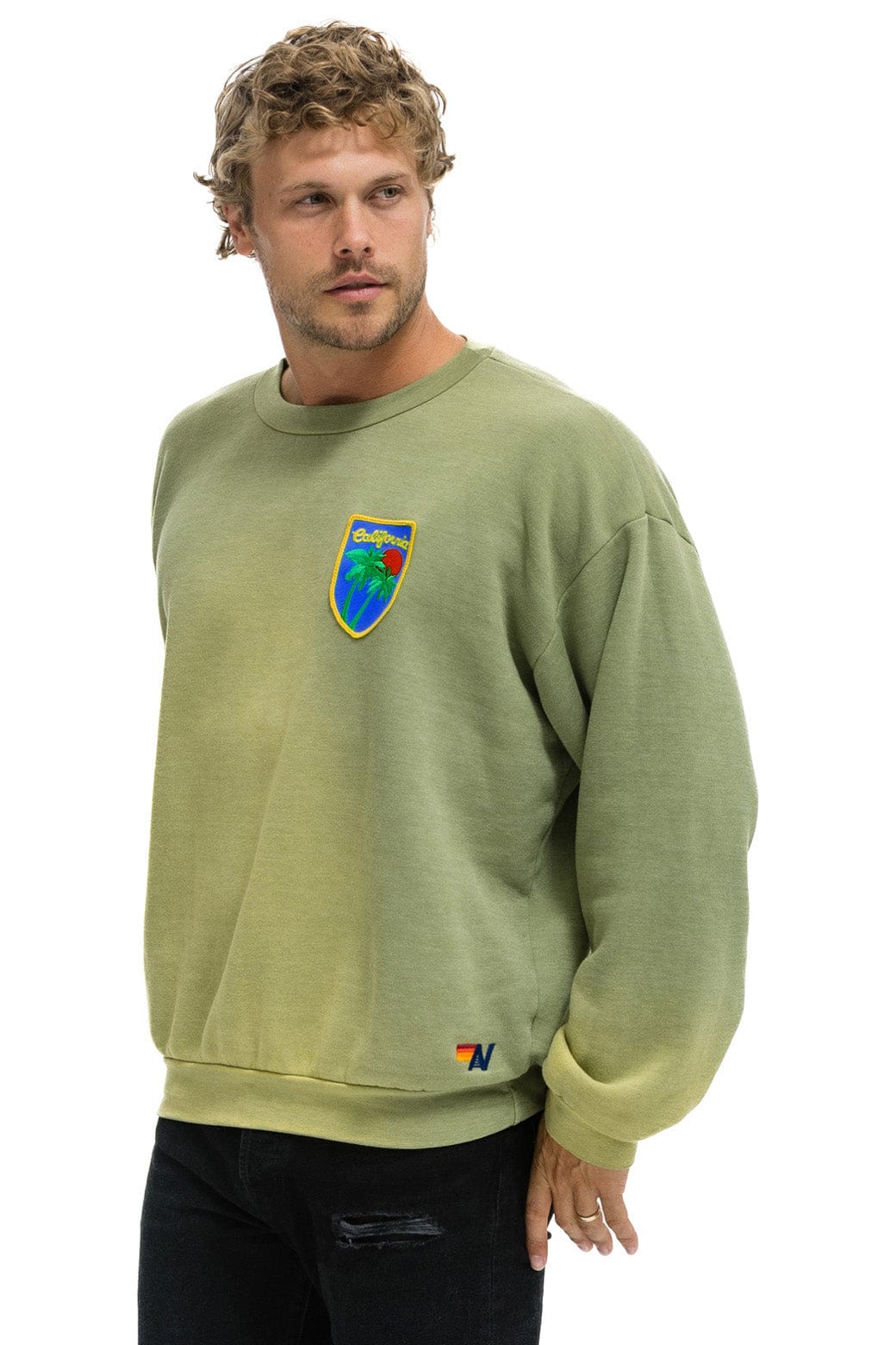 Retro CALIFORNIA PALM PATCH RELAXED CREW SWEATSHIRT - FADED ARMY