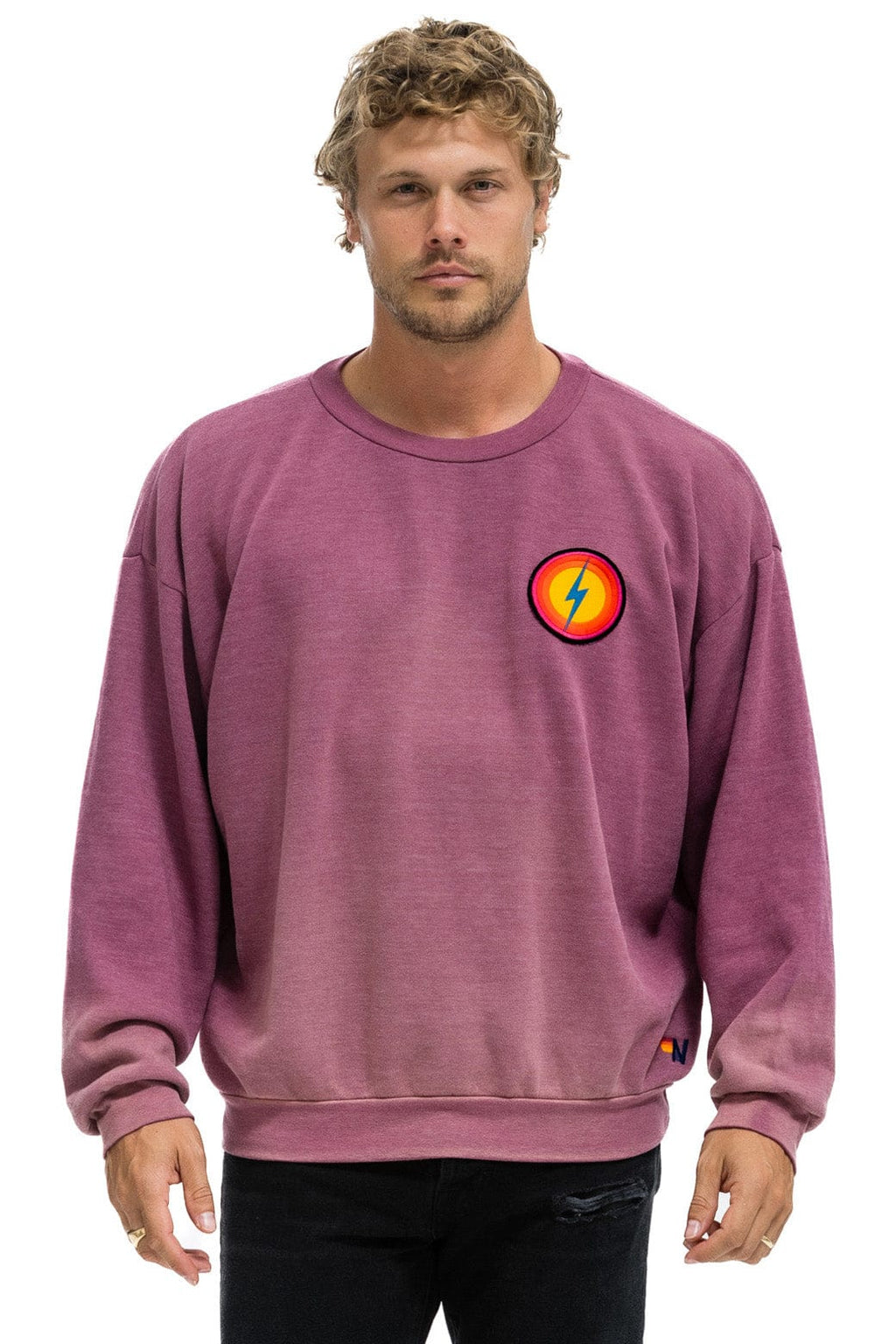 Retro BOLT BULLSEYE PATCH RELAXED CREW SWEATSHIRT - FADED BERRY