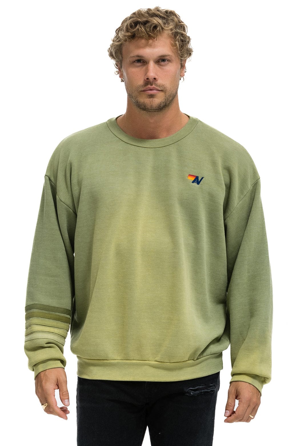 Retro RUGBY STITCH RELAXED CREW SWEATSHIRT - FADED ARMY