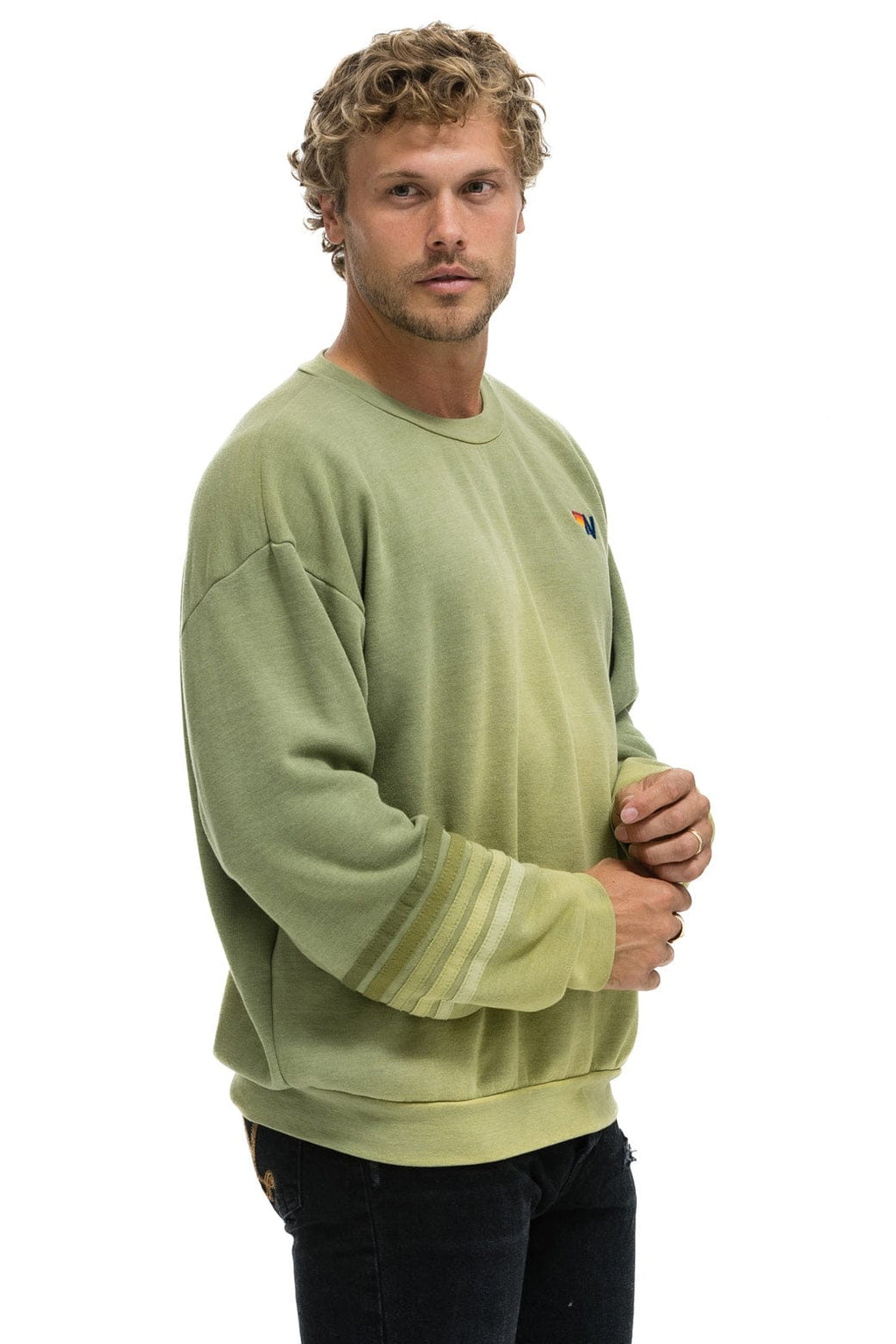 Retro RUGBY STITCH RELAXED CREW SWEATSHIRT - FADED ARMY