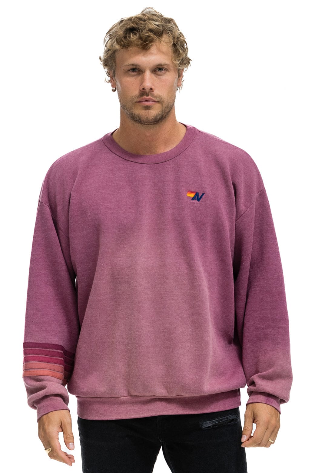 Retro RUGBY STITCH RELAXED CREW SWEATSHIRT - FADED BERRY