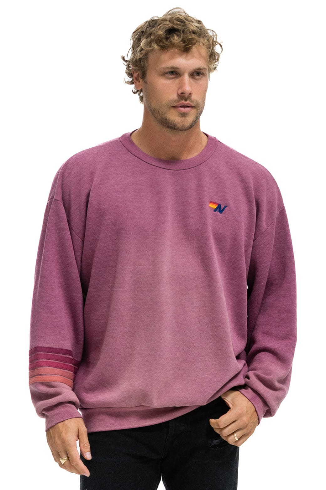 Retro RUGBY STITCH RELAXED CREW SWEATSHIRT - FADED BERRY
