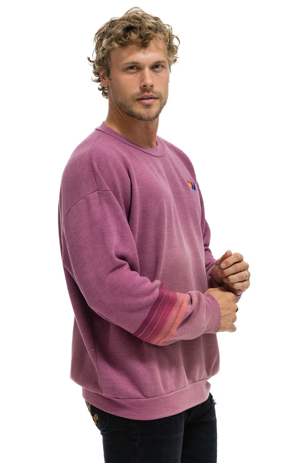 Retro RUGBY STITCH RELAXED CREW SWEATSHIRT - FADED BERRY