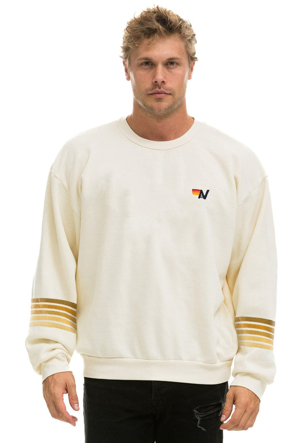 Retro RUGBY STITCH 2 RELAXED CREW SWEATSHIRT - VINTAGE WHITE BROWN